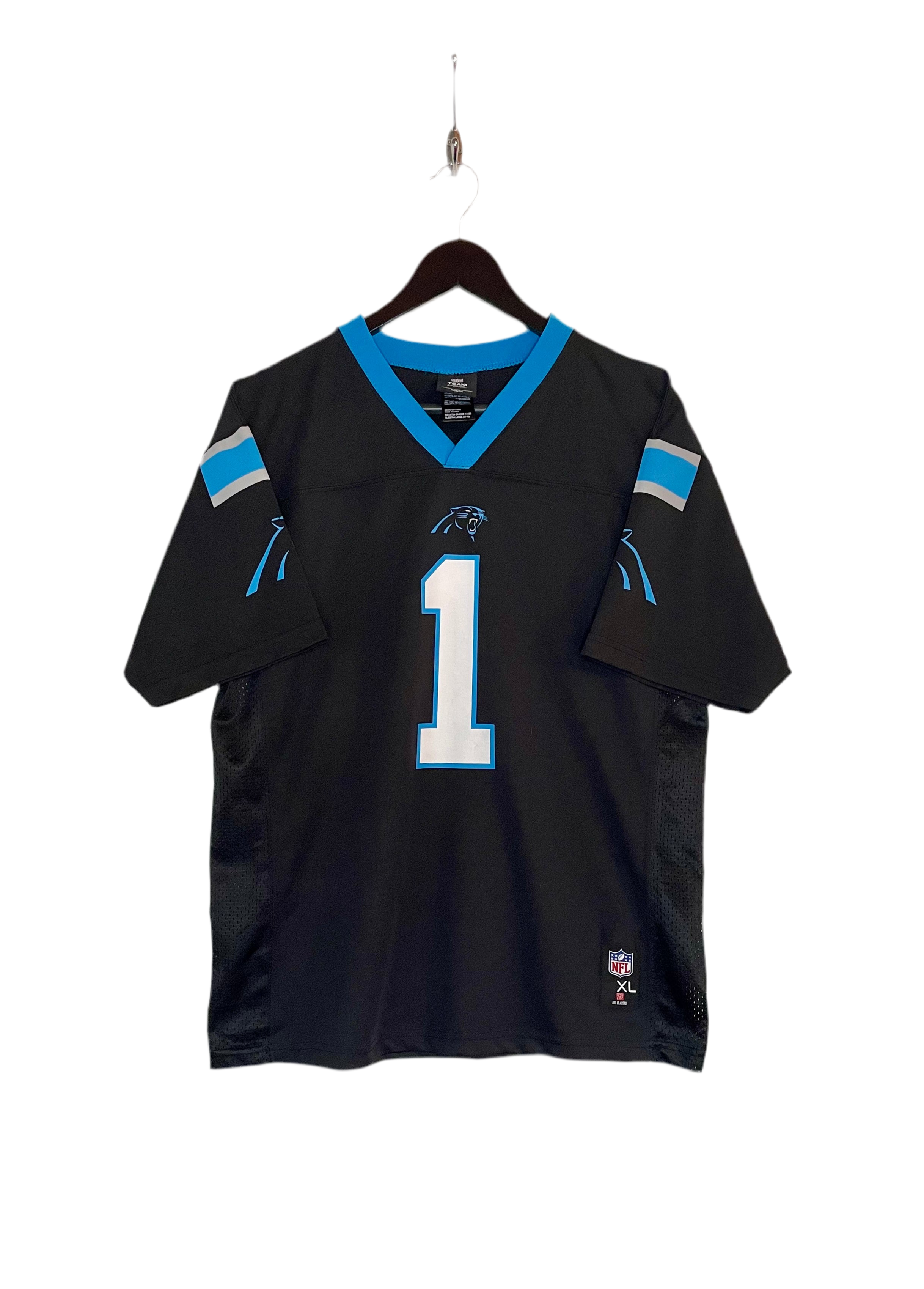 NFL Jersey Carolina Panthers #1 Cam Newton Schwarz/Blau Größe XL Kinder