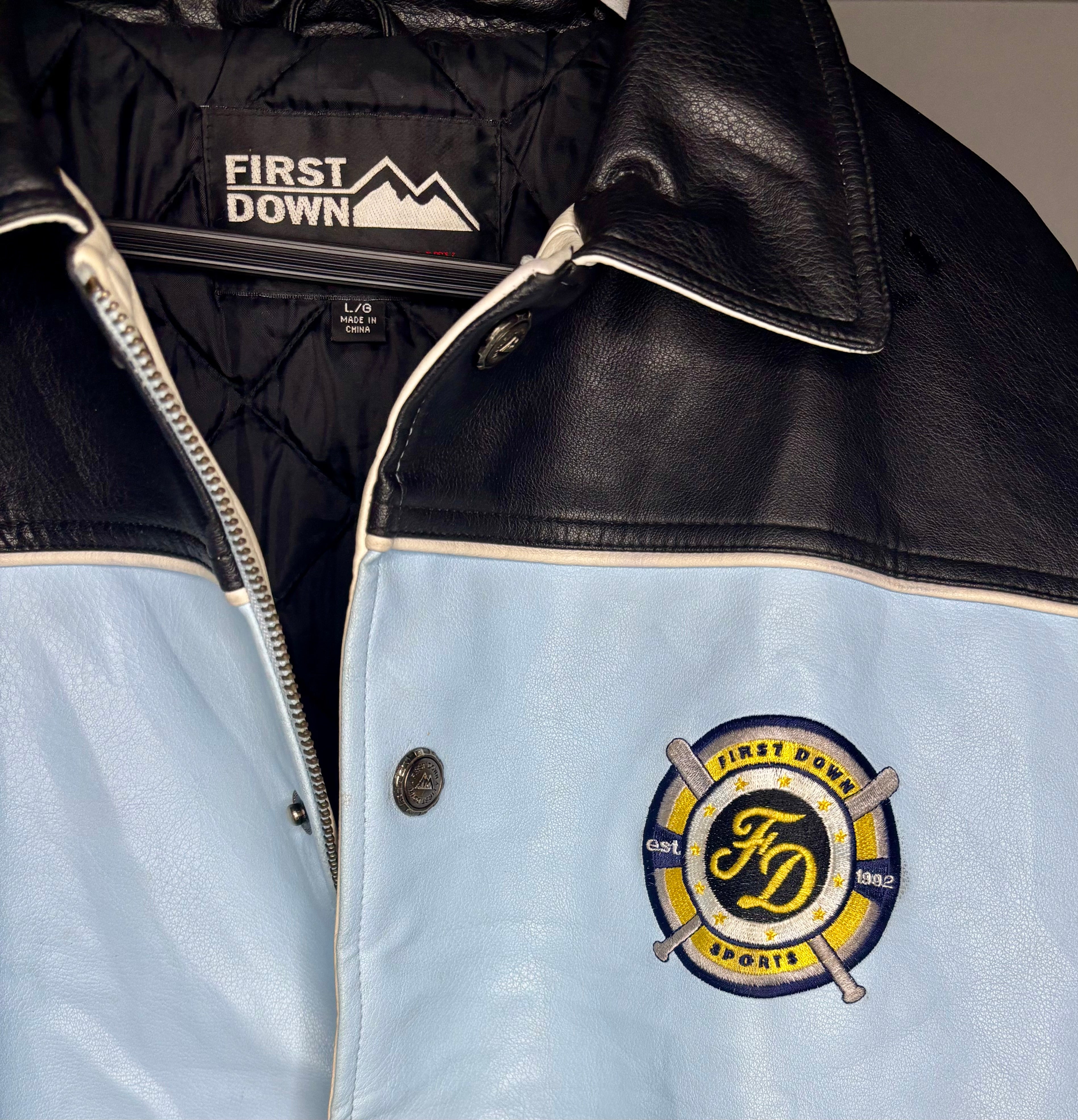 Vintage First Down Leather Jacket Hellblau Größe L