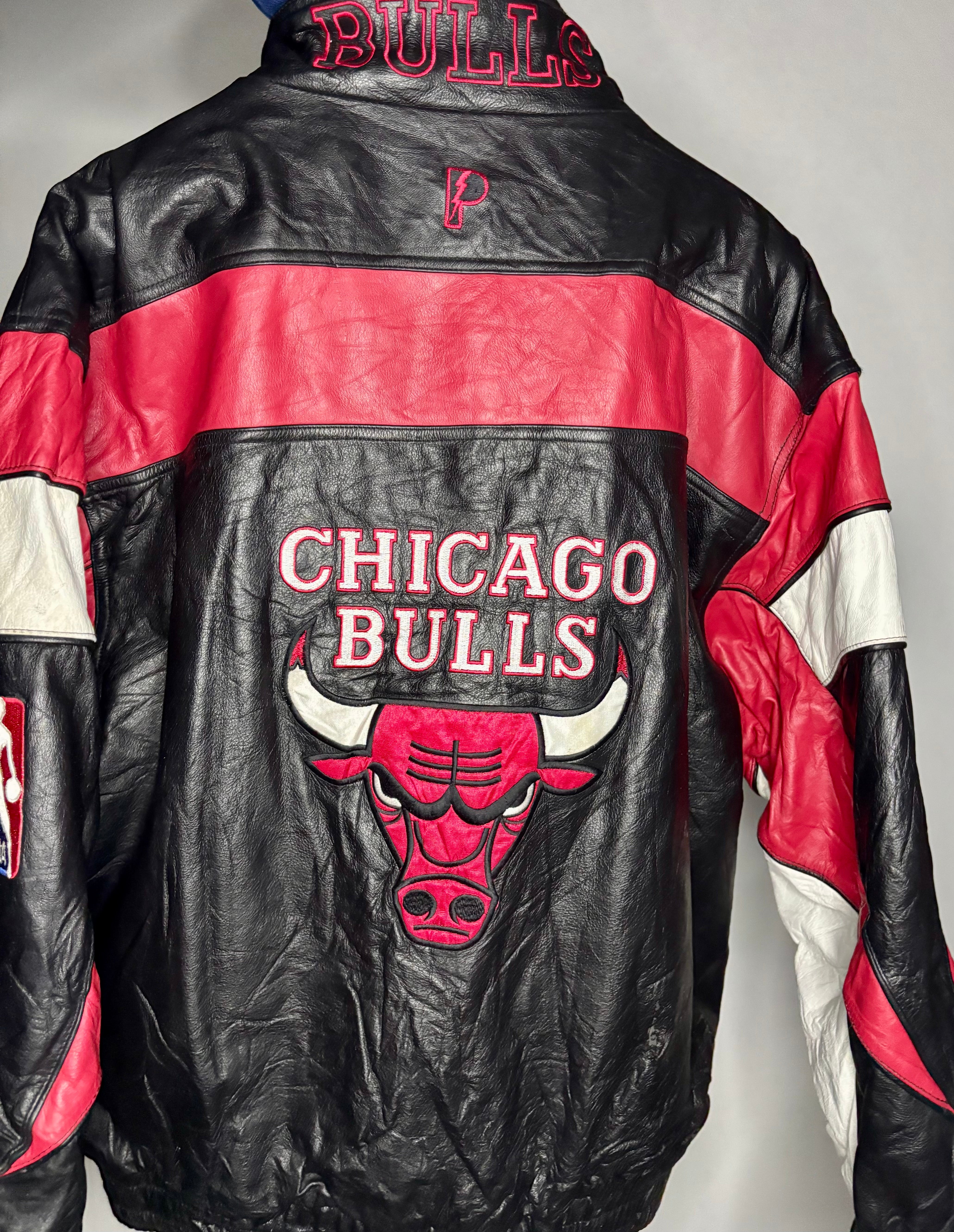 NBA Vintage Chicago Bulls Lederjacke Pro Player Wilson‘s Schwarz Größe XL
