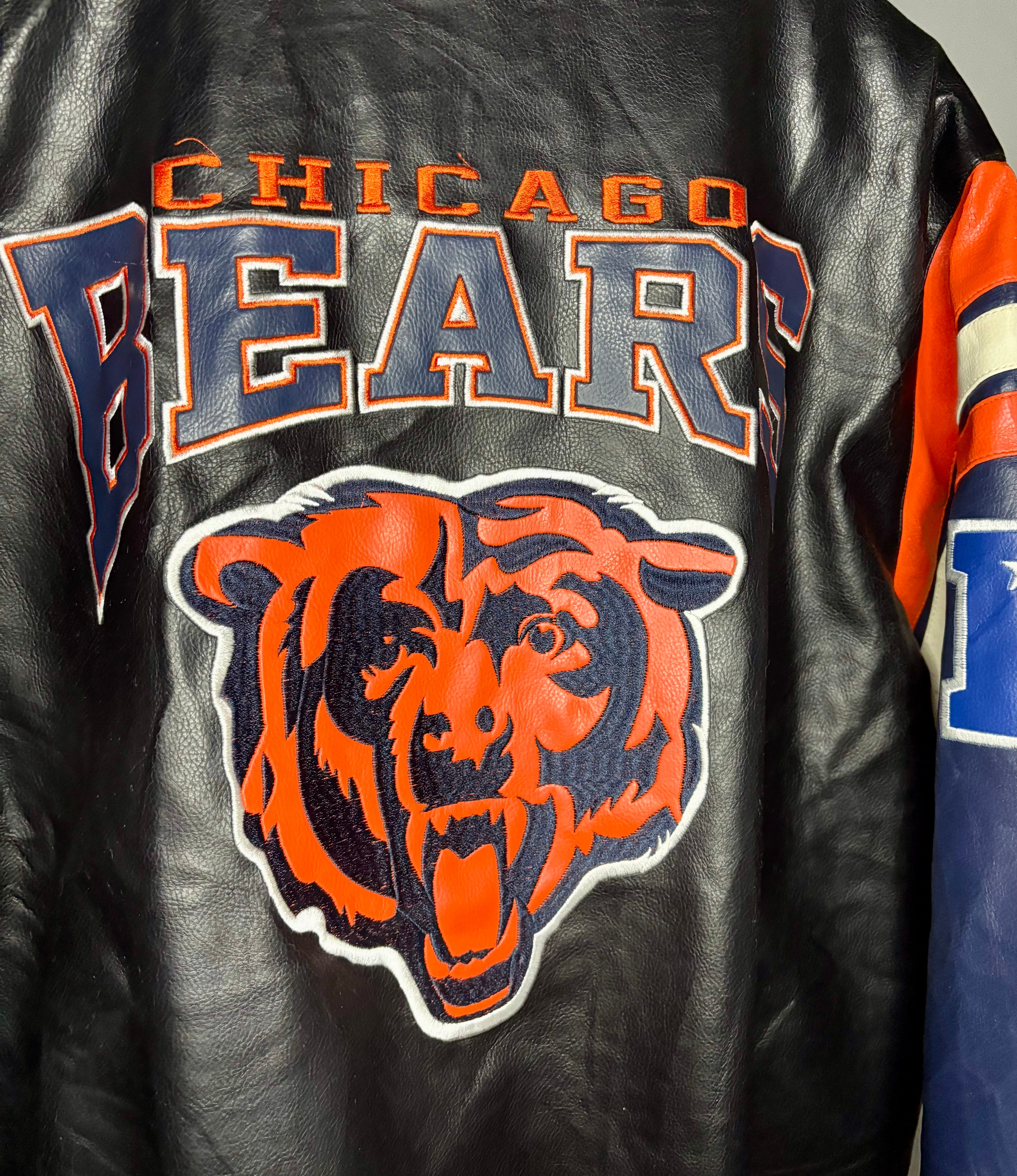 NFL Vintage Chicago Bears Lederjacke Schwarz Größe XL