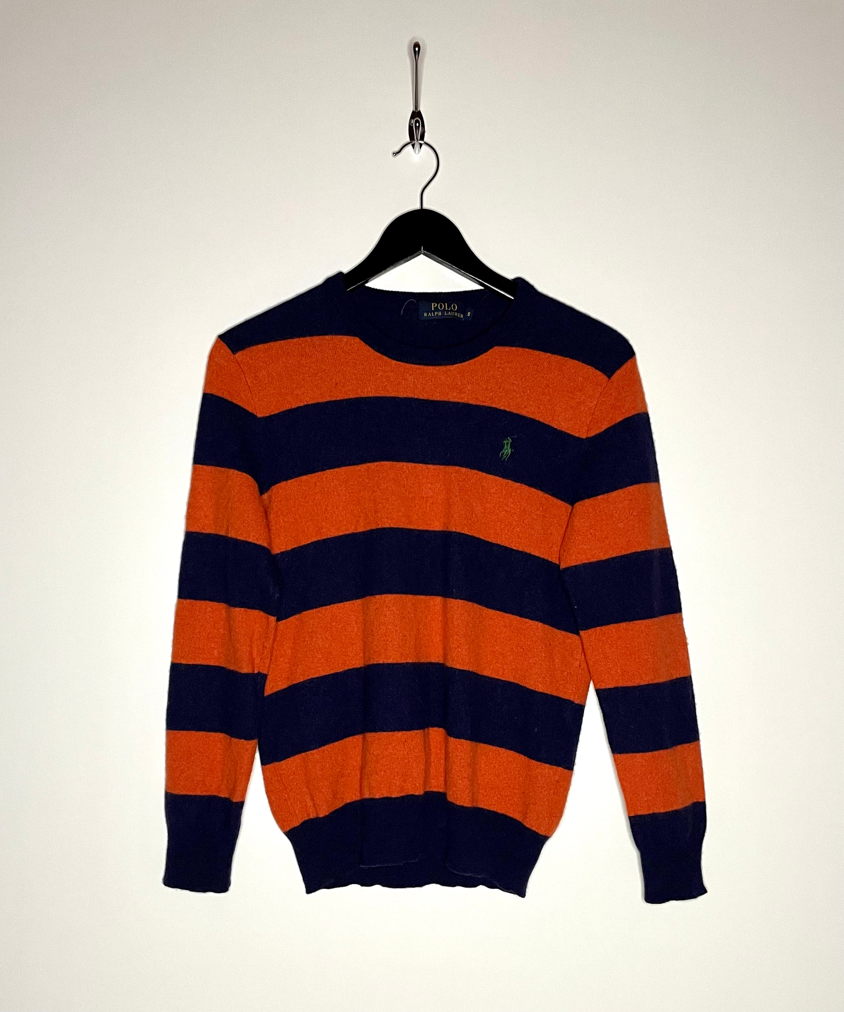 Ralph Lauren Vintage Merino Pullover Orange/Blau Größe S
