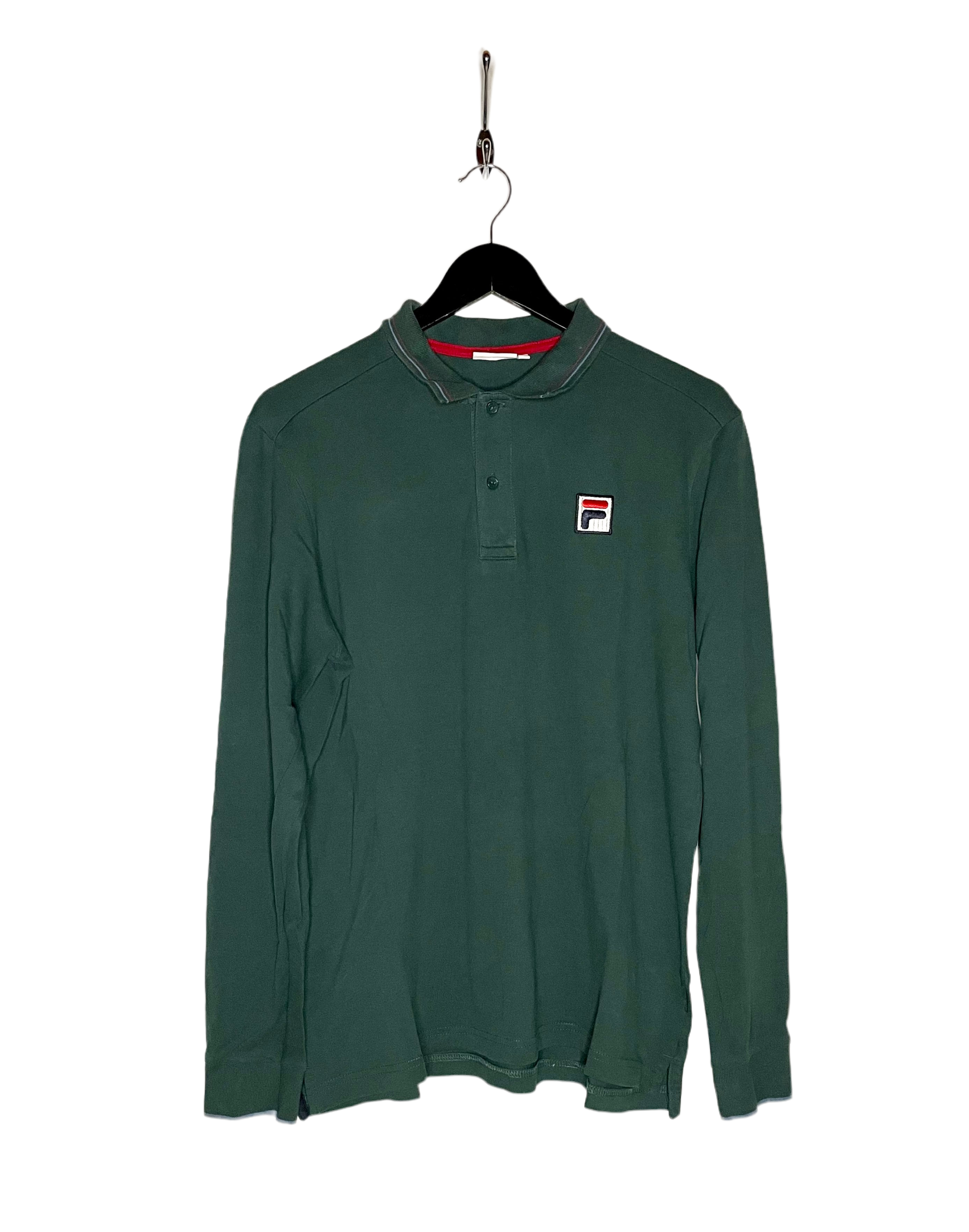 FILA Vintage Long Sleeve Polo Shirt Green Size M