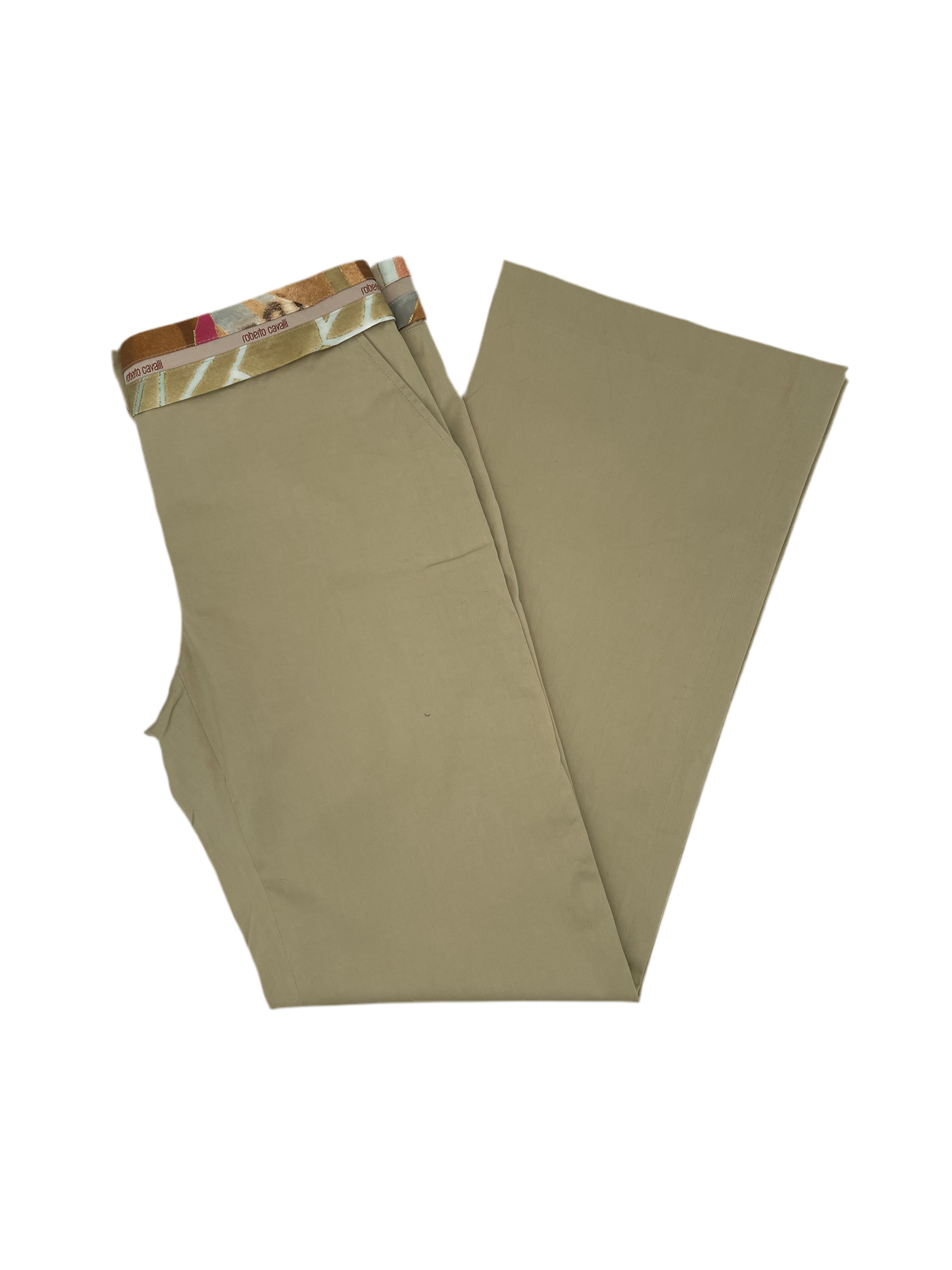 Roberto Cavalli Stoffhose Beige mit Animalprint Damen Größe S (36)
