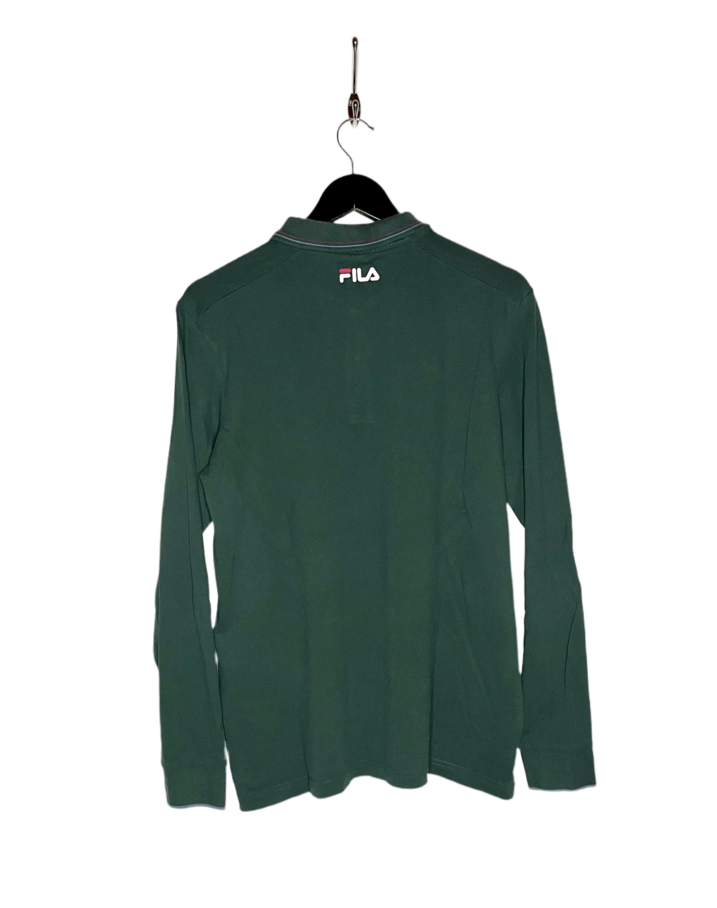 FILA Vintage Long Sleeve Polo Shirt Green Size M