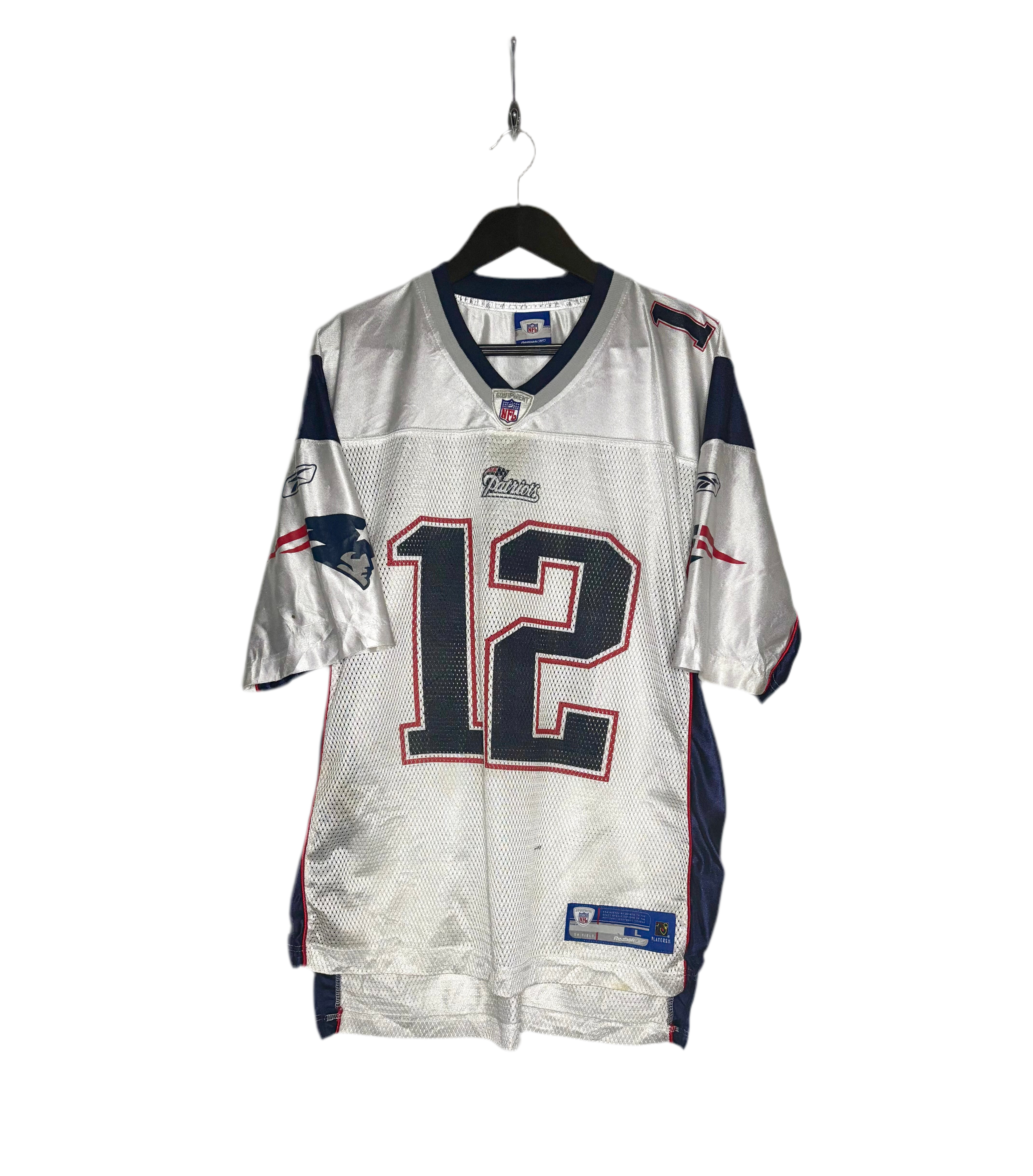 Reebok NFL New England Patriots Jersey #12 Tom Brady Weiß Größe L