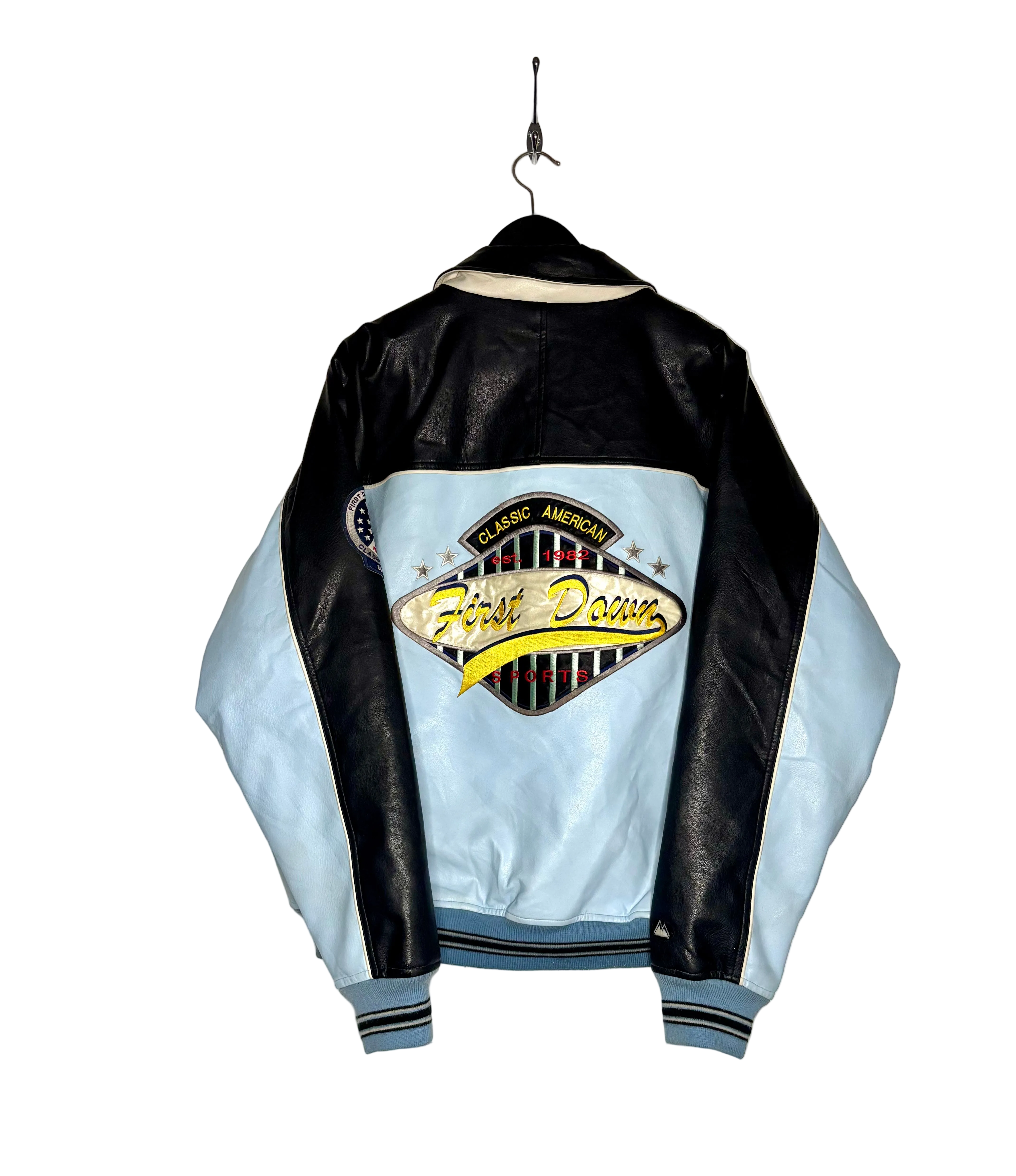 Vintage First Down Leather Jacket Hellblau Größe L