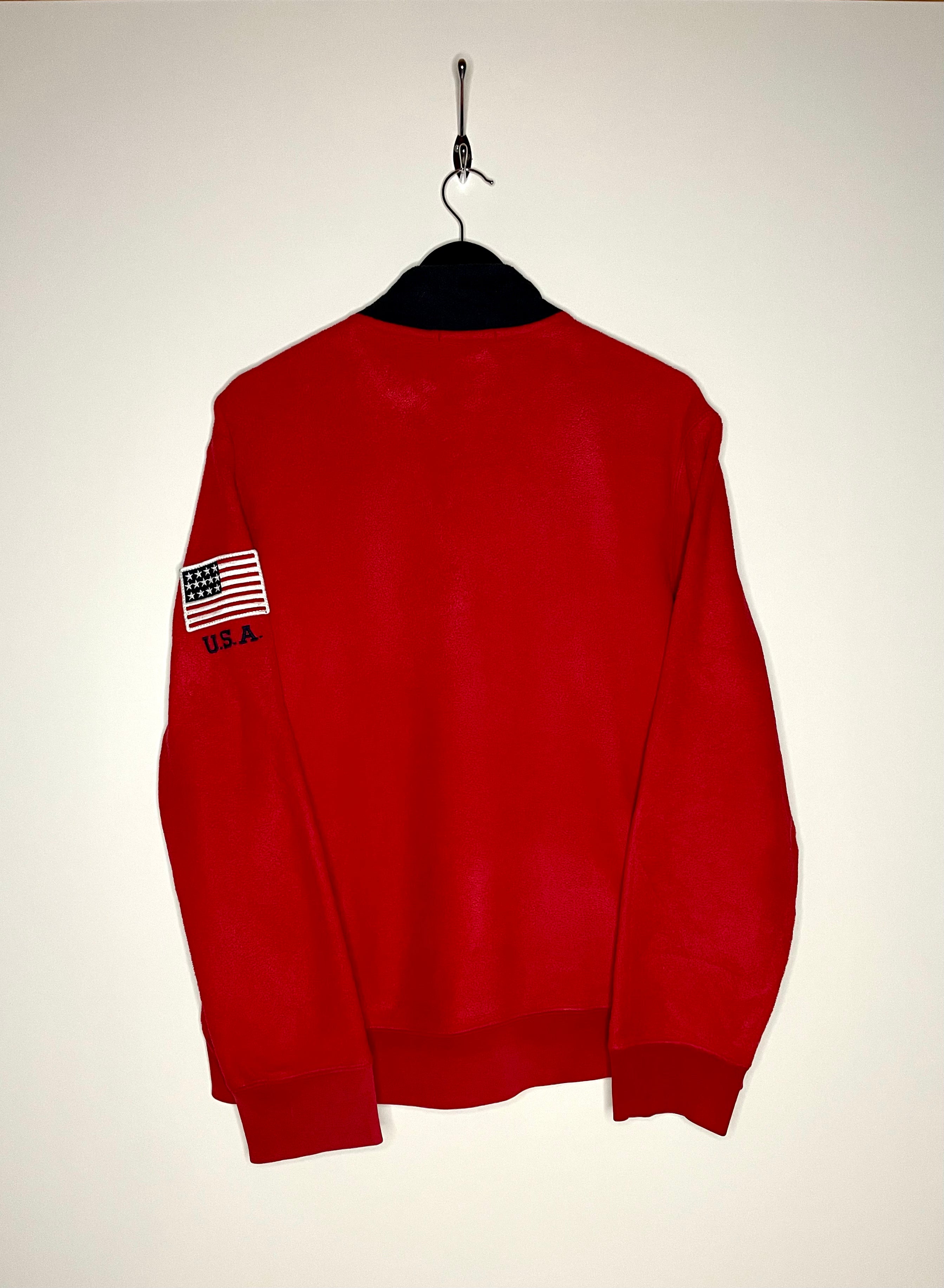 Ralph Lauren Vintage Fleece Q-Zip Sweater Rot Größe L