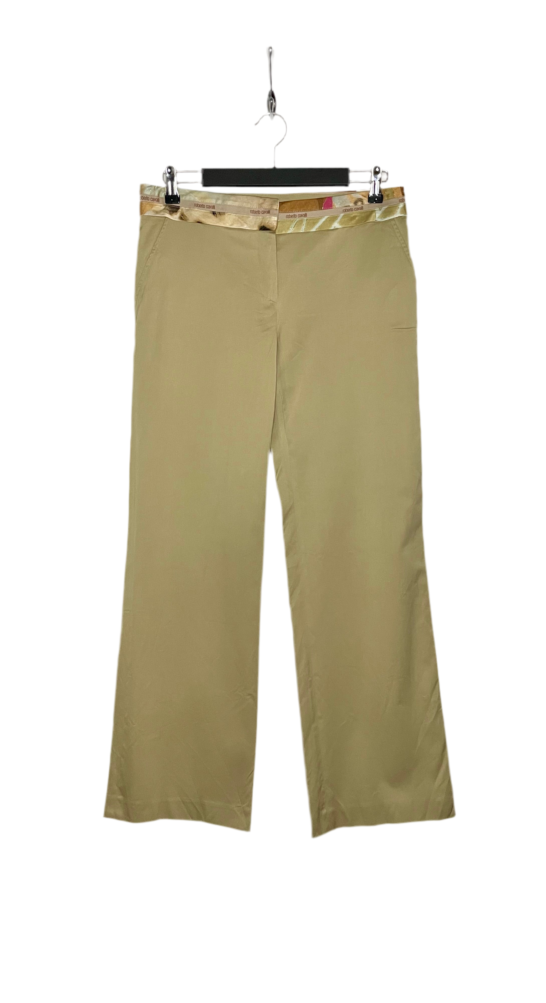 Roberto Cavalli Stoffhose Beige mit Animalprint Damen Größe S (36)