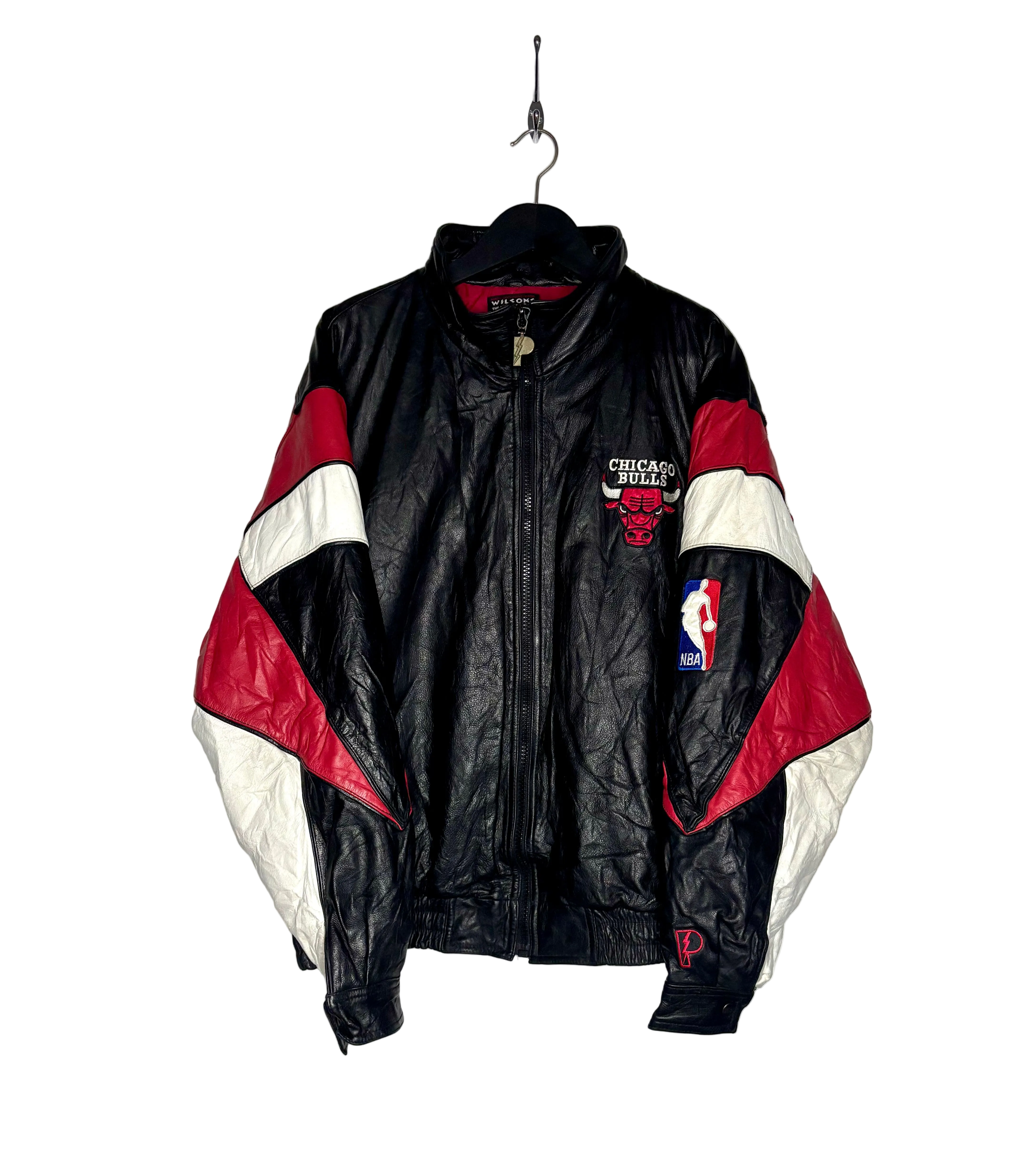 NBA Vintage Chicago Bulls Lederjacke Pro Player Wilson‘s Schwarz Größe XL