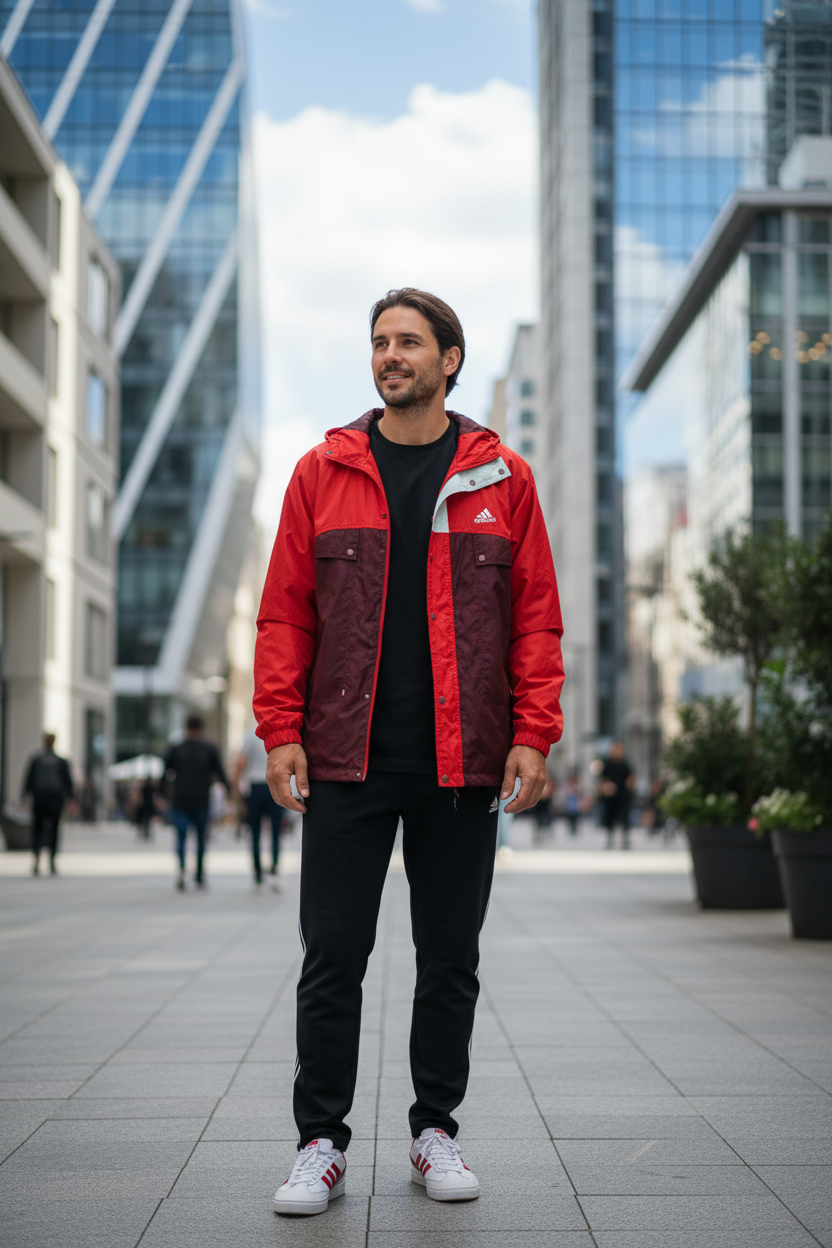 Adidas Vintage Windbreaker Jacke Rot Größe L