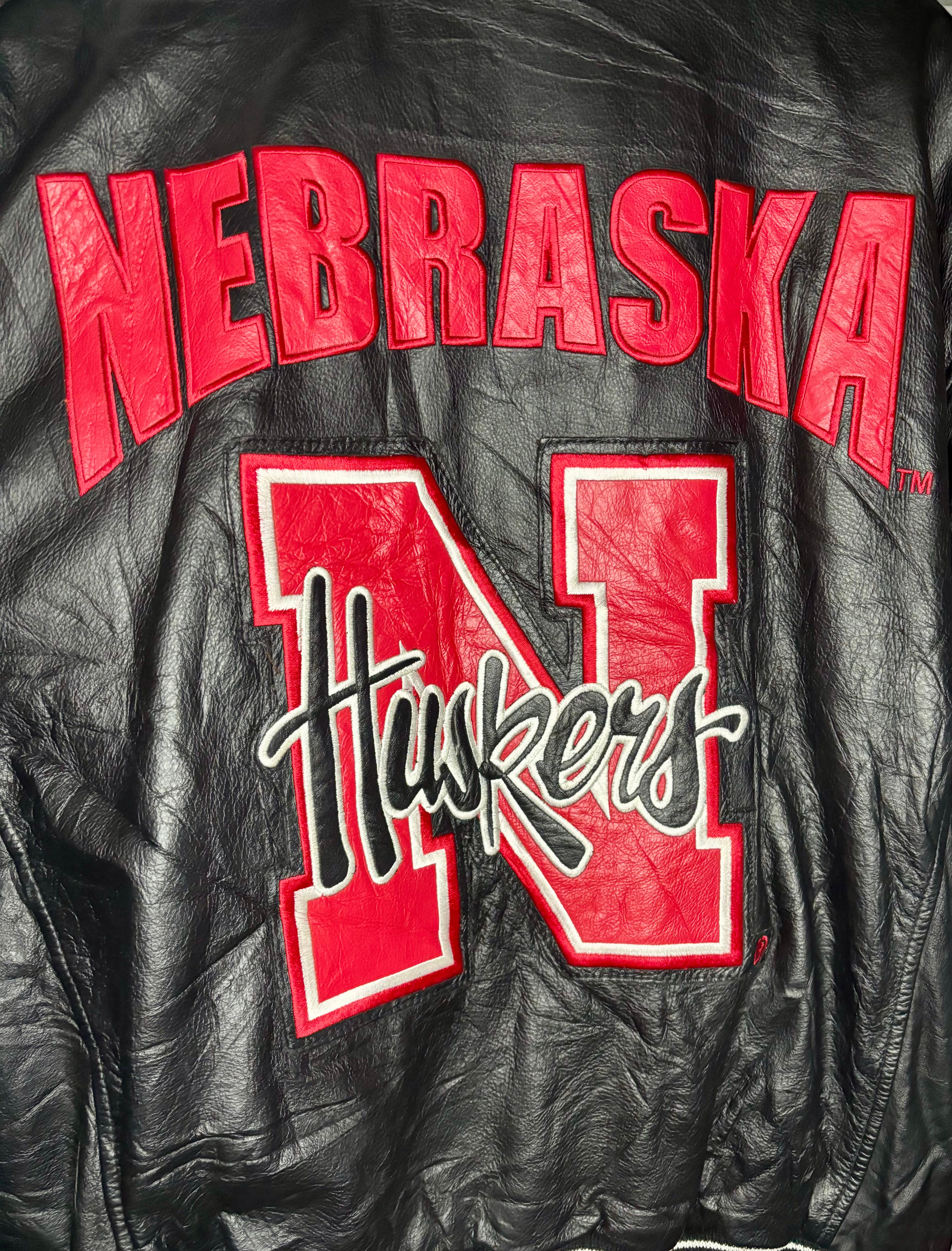 Vintage Nebraska Huskies NCAA Lederjacke Global III Leather Schwarz Größe XL