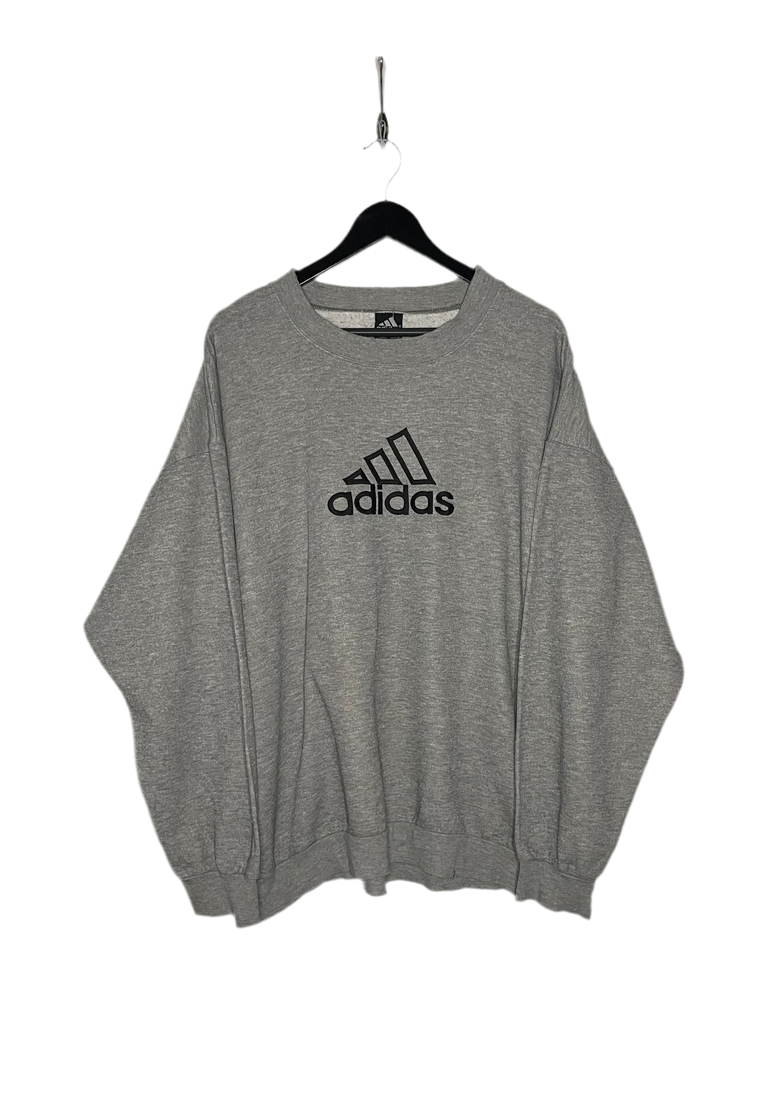 Adidas Vintage Sweater Bestickt Grau Größe XL