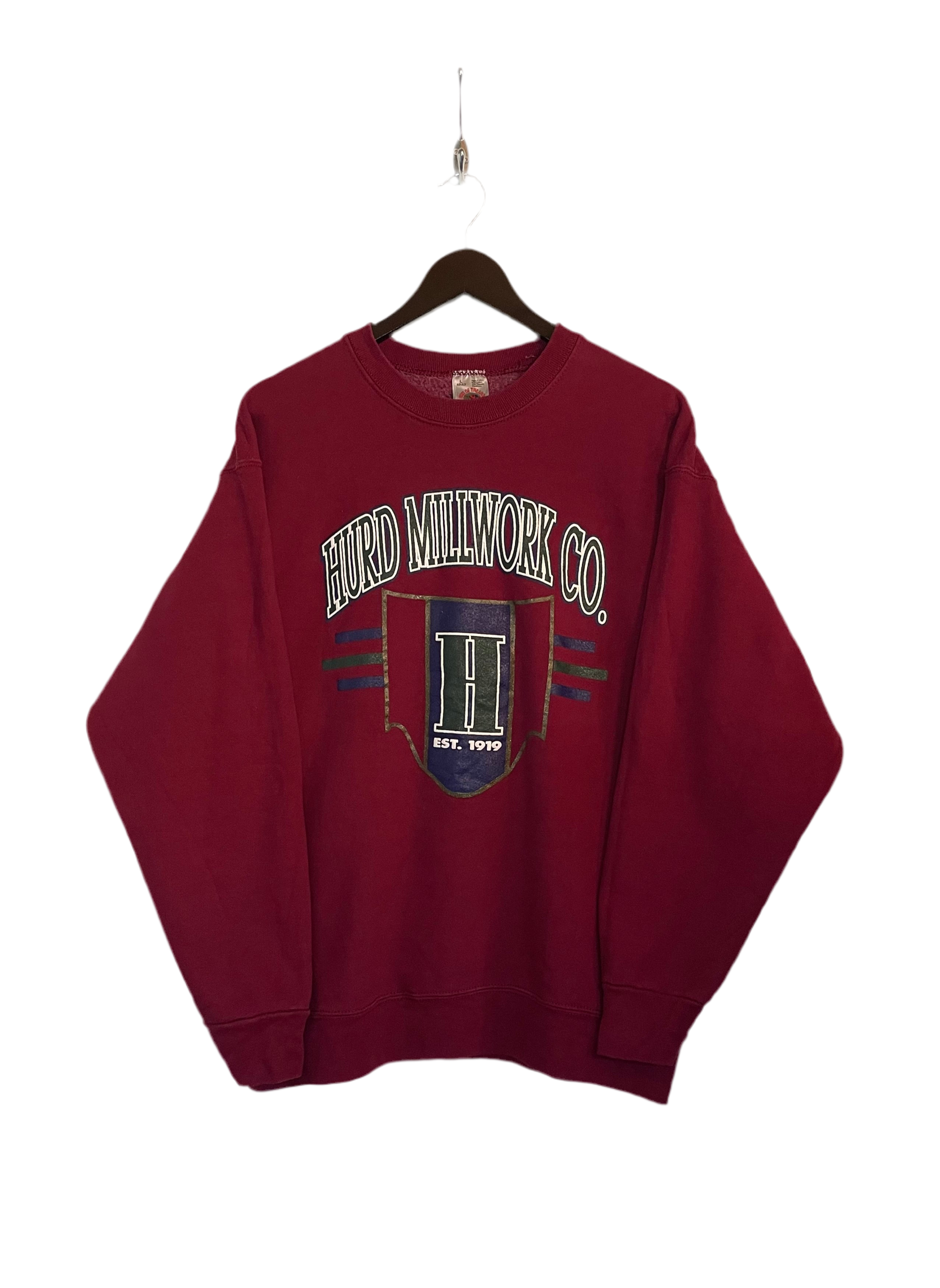 Fruit of the Loom Vintage Sweater Hurd Millwork Co. Rot Größe L