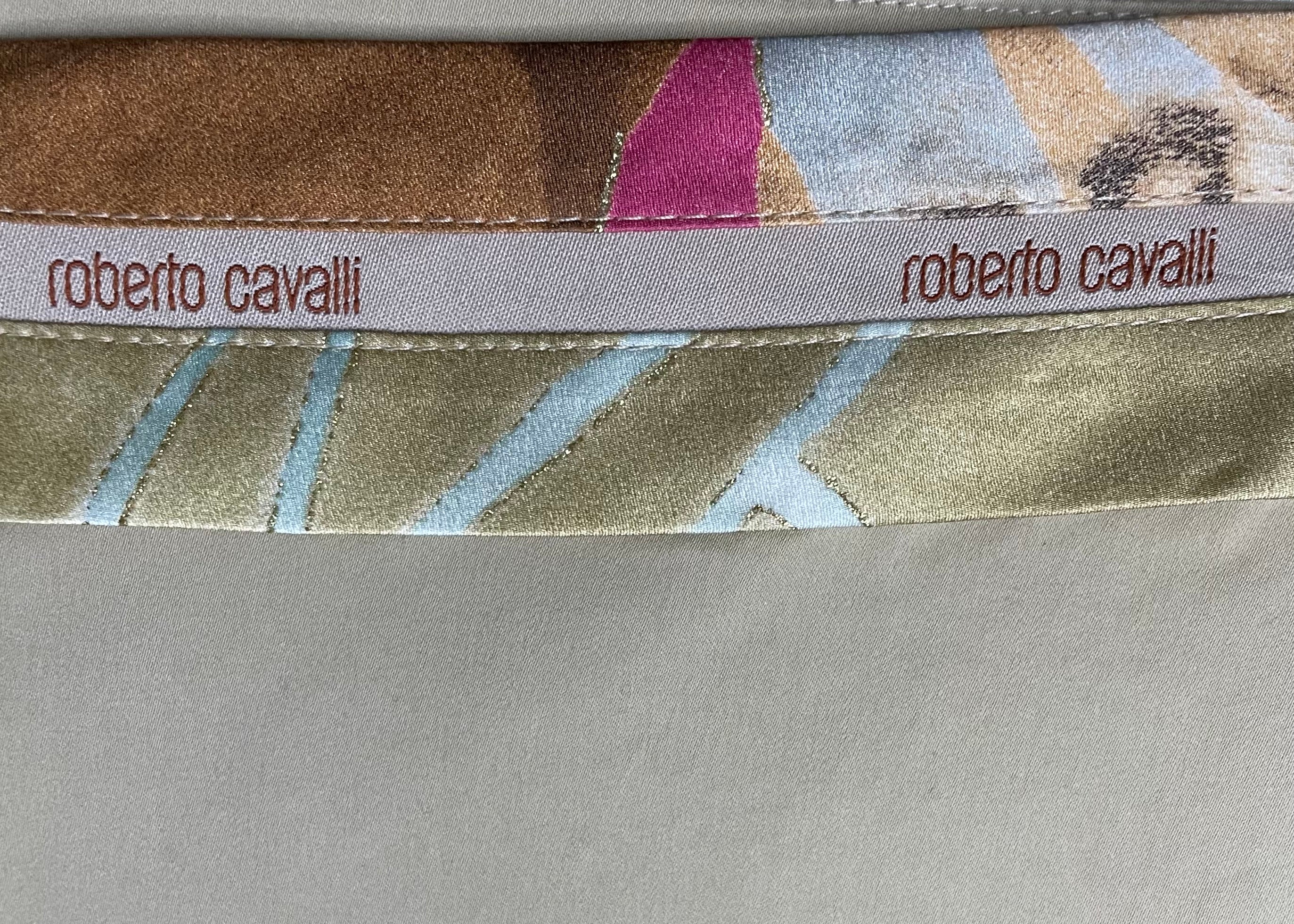Roberto Cavalli Stoffhose Beige mit Animalprint Damen Größe S (36)
