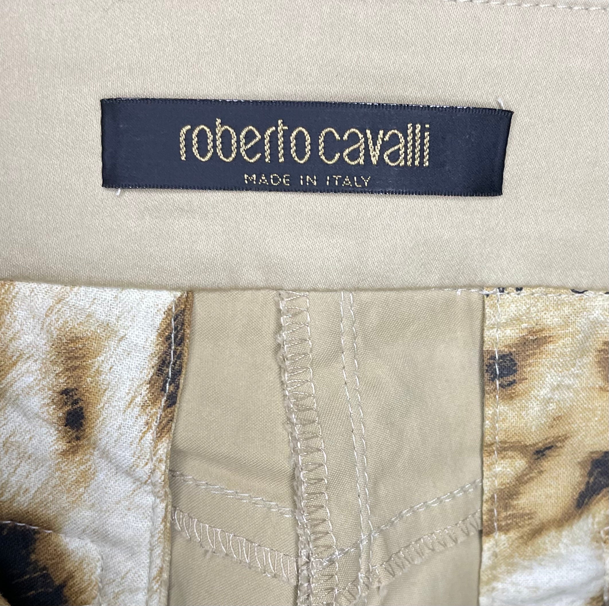 Roberto Cavalli Stoffhose Beige mit Animalprint Damen Größe S (36)