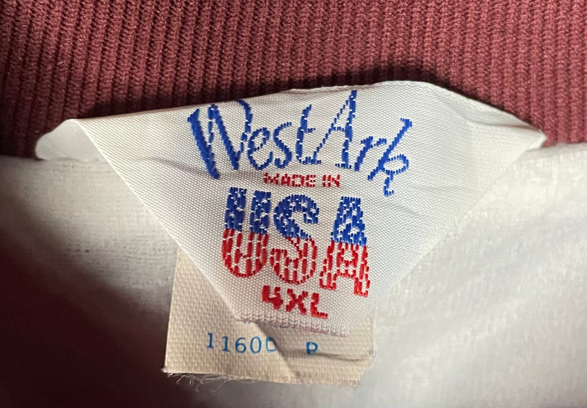 WestArk Vintage Baseball Jacke Dunkelrot Größe 4XL