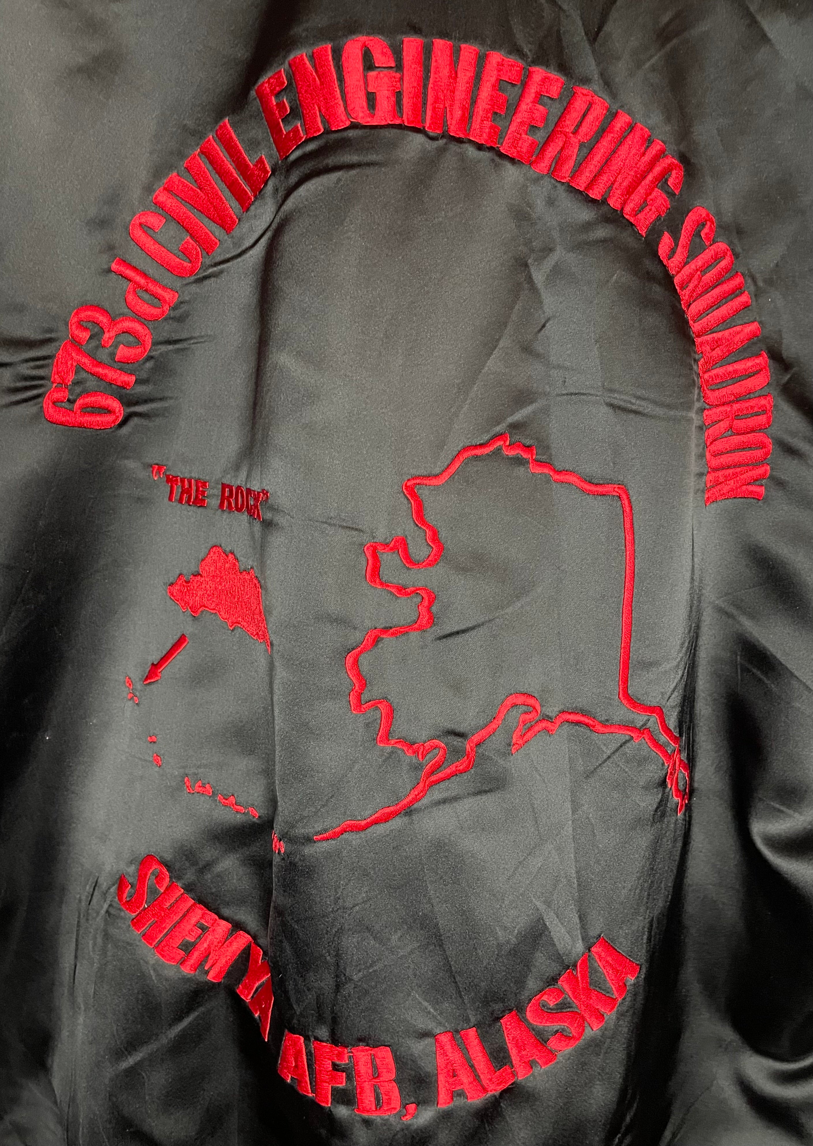 Vintage Bomberjacke Civil Engineering Squadron Schwarz Größe M