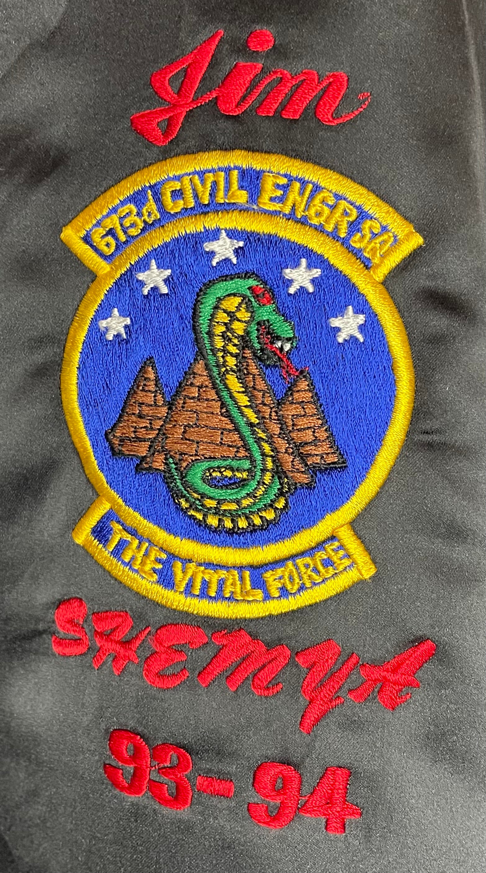 Vintage Bomberjacke Civil Engineering Squadron Schwarz Größe M