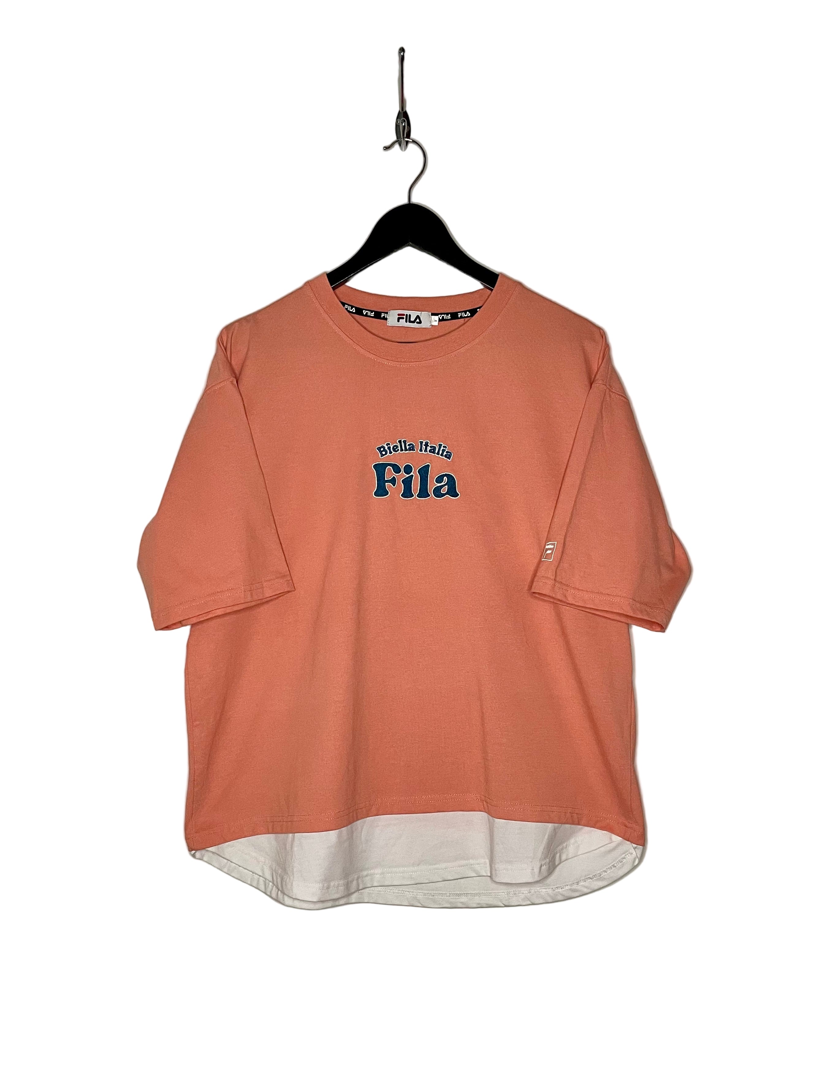 Fila Vintage T-Shirt "Biella Italia" Rosa/Weiß Größe M (Oversize)