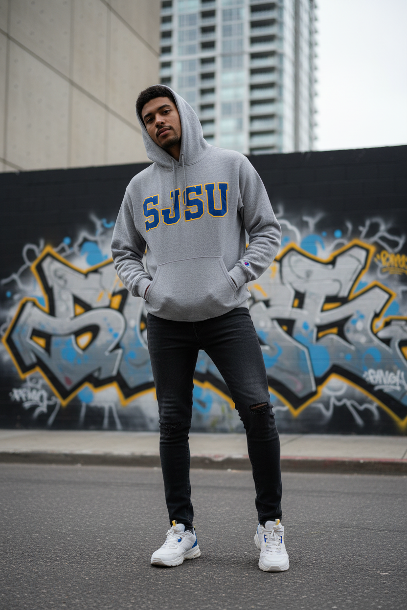 Champion Vintage San Jose University Hoodie Grau Größe M