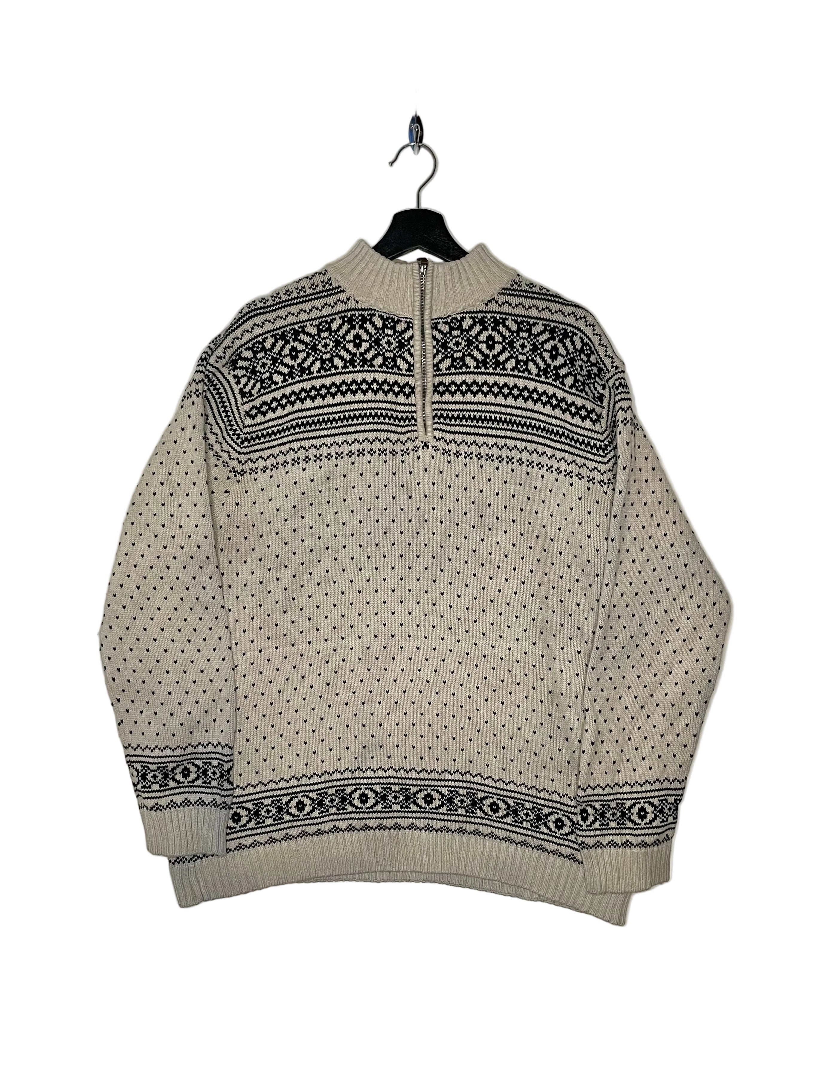 Chaps Vintage Q-Zip Knit Pullover Grau/Schwarz Größe XL
