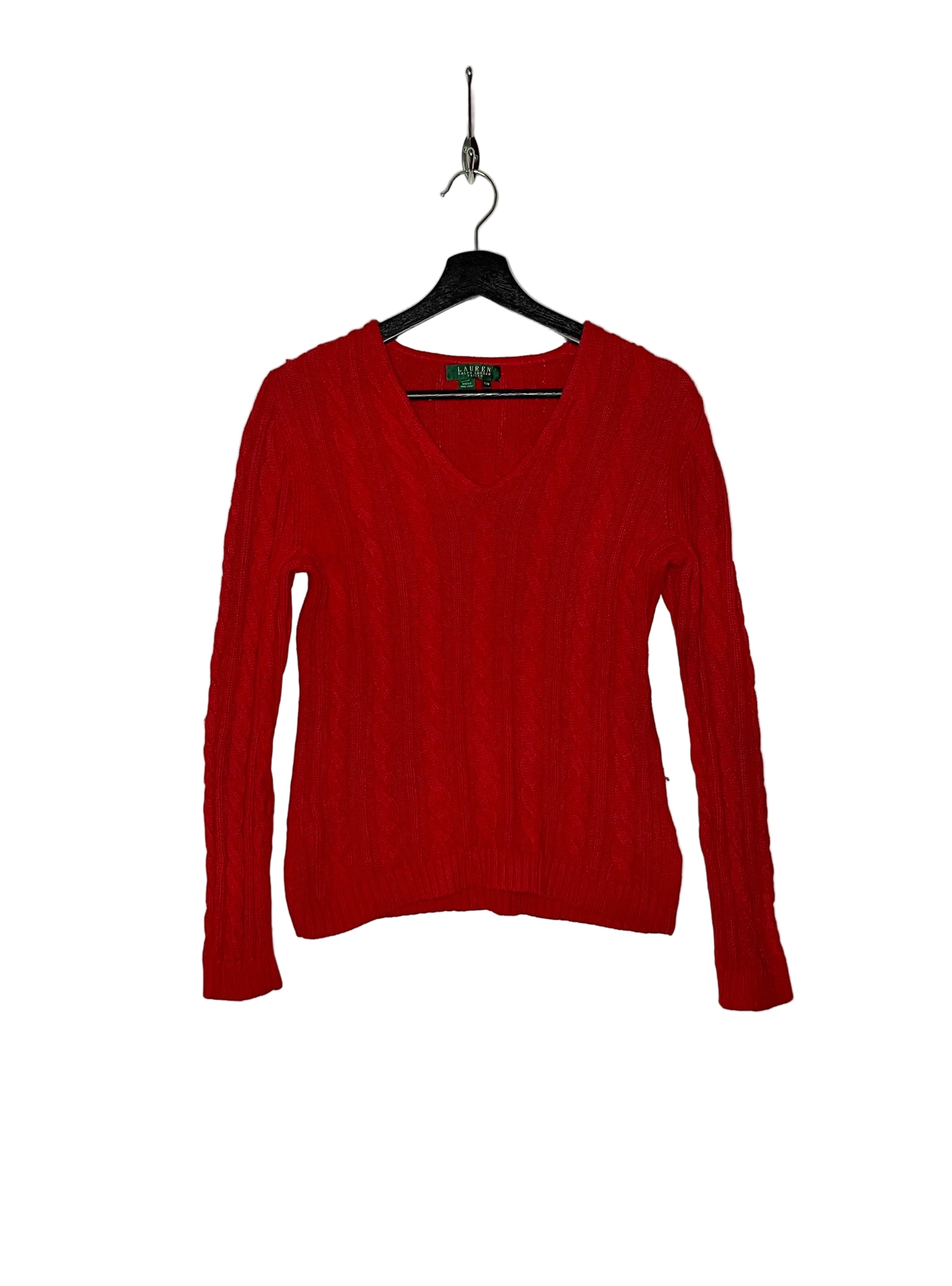 Ralph Lauren Vintage V-Neck Knit Pullover Rot Größe M Damen