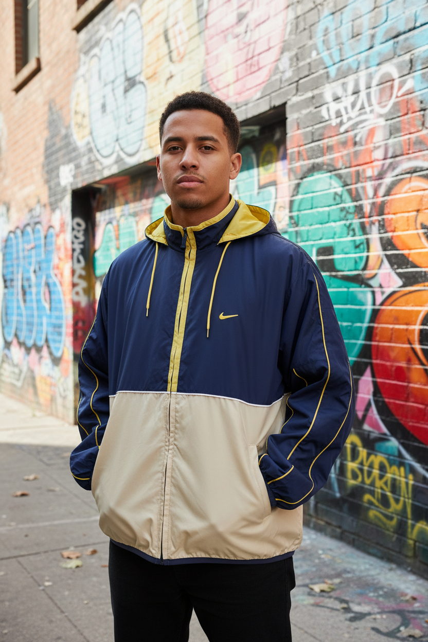 Nike Vintage Trainingsjacke Blau/Beige Größe L