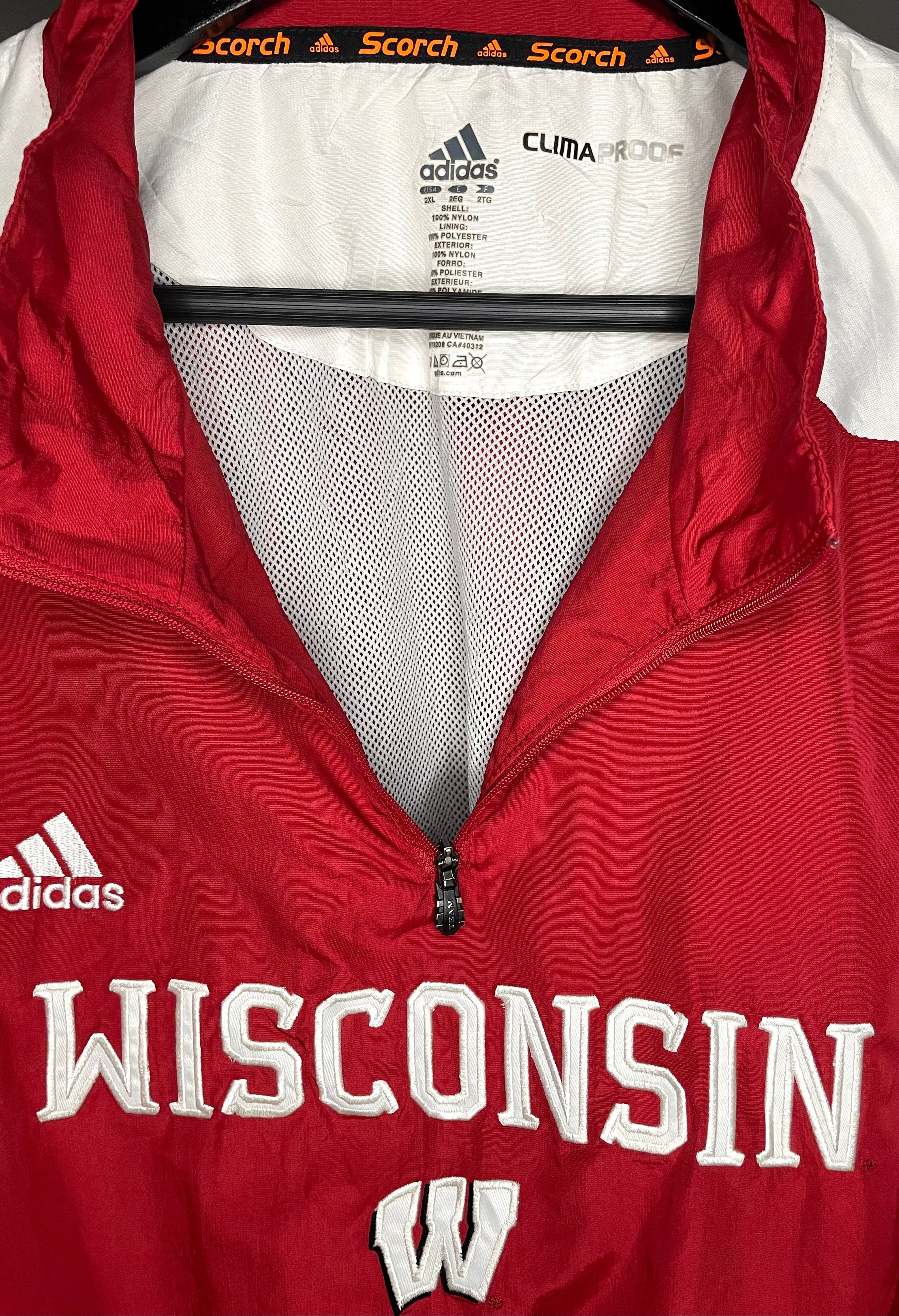 Adidas Windbreaker Wisconsin Badgers Red/White Size 2XL