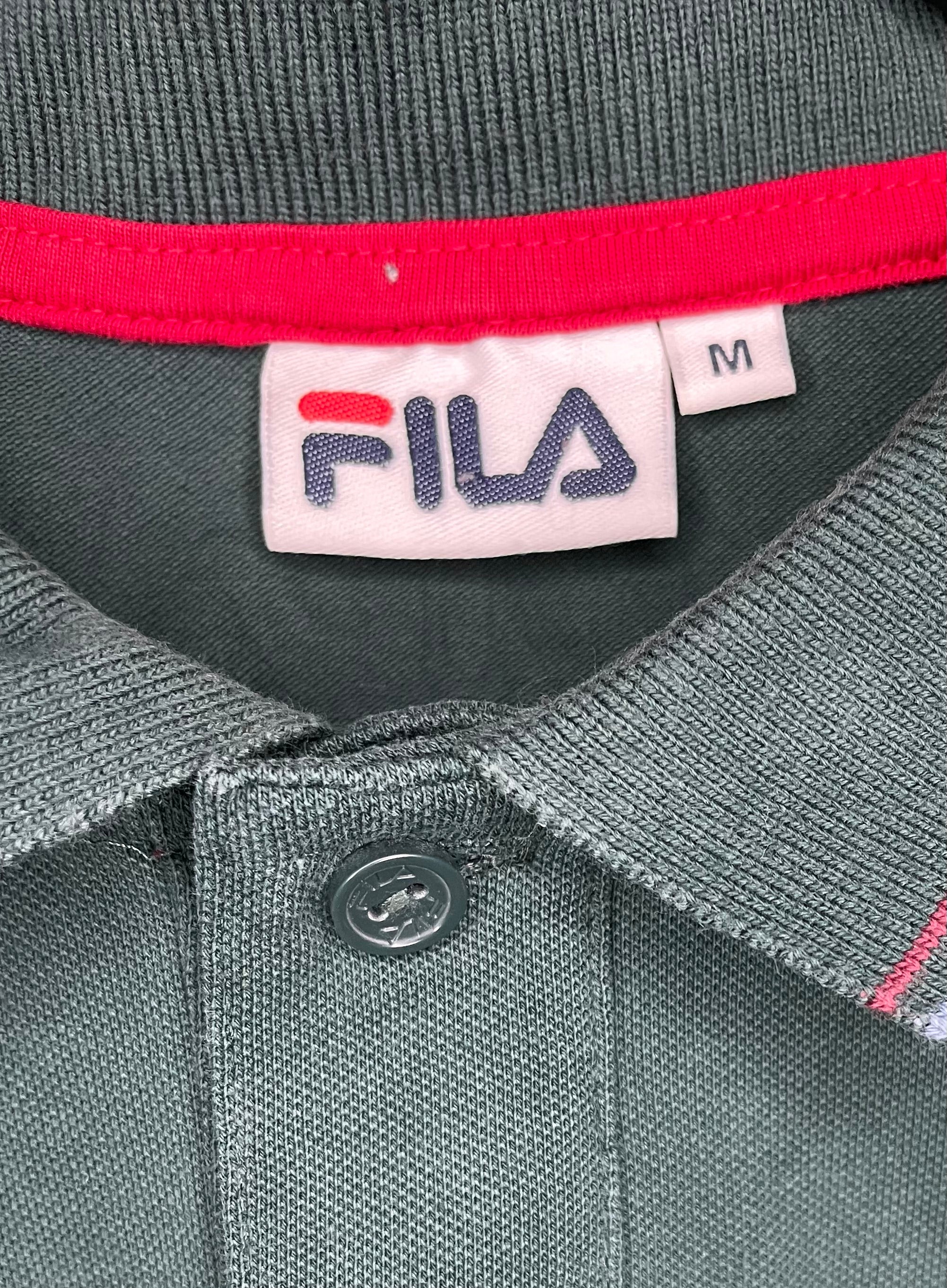 FILA Vintage Long Sleeve Polo Shirt Green Size M