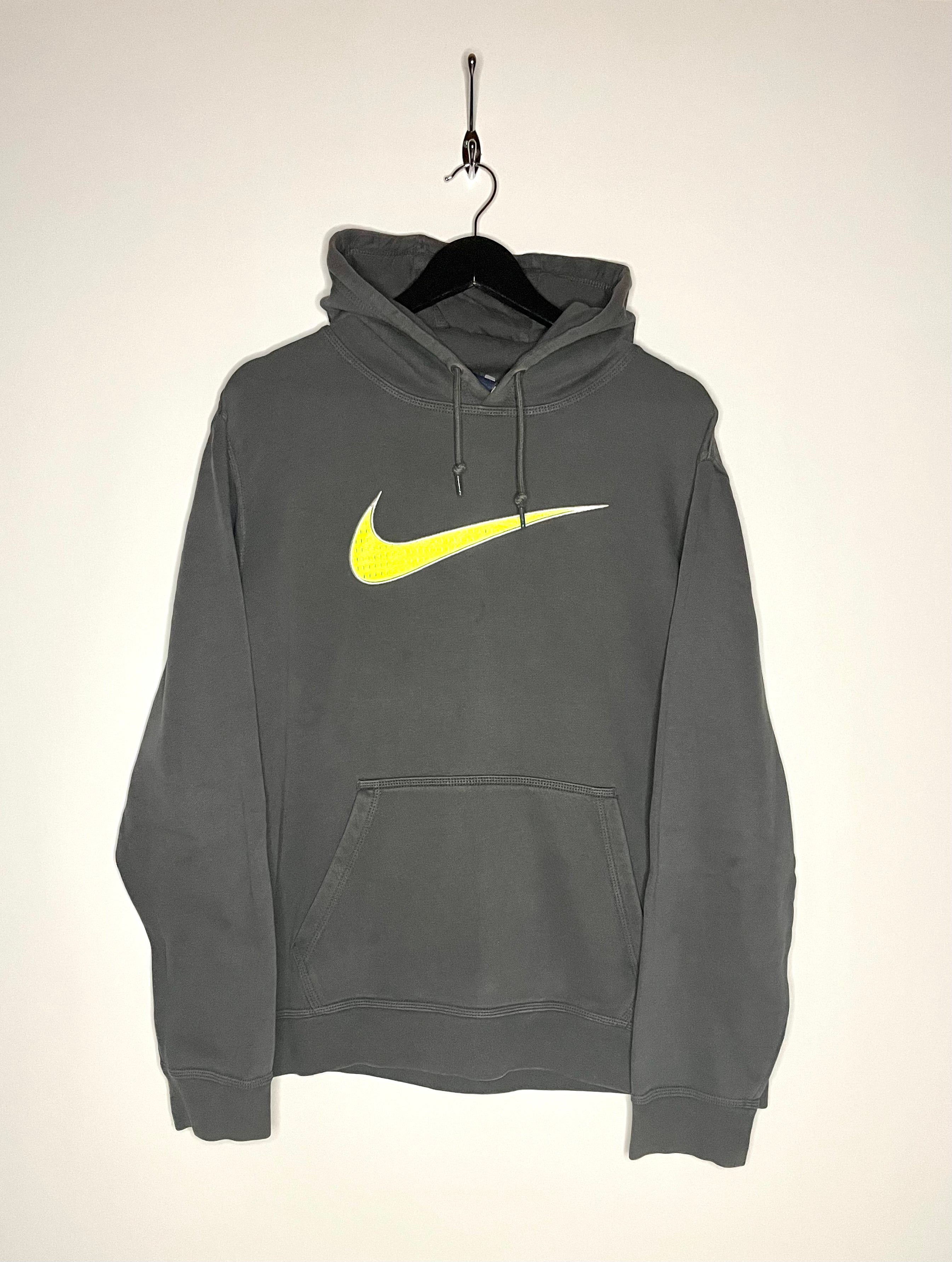 Nike Hoodie Bestickt Grau/Neongrün Größe XL