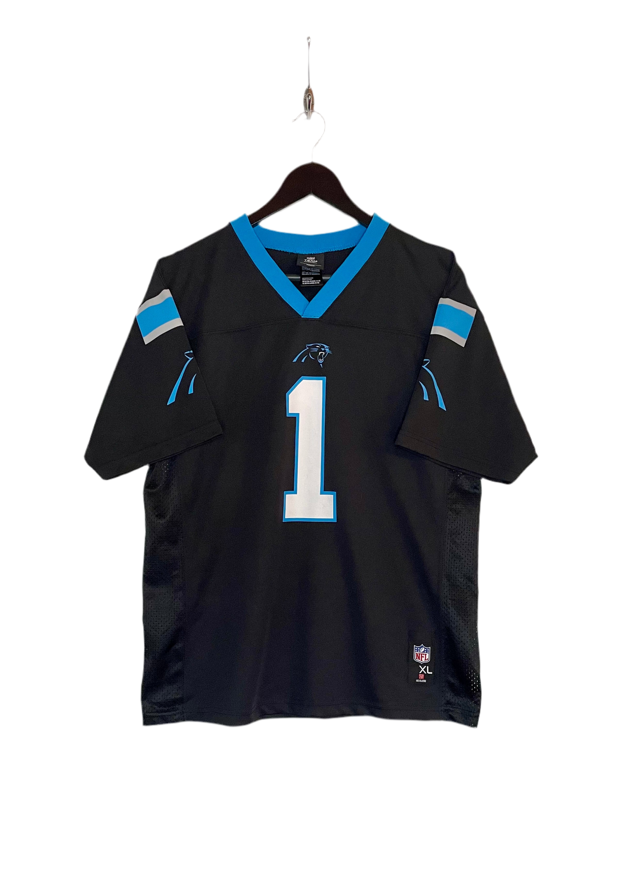 NFL Jersey Carolina Panthers #1 Cam Newton Schwarz/Blau Größe XL Kids