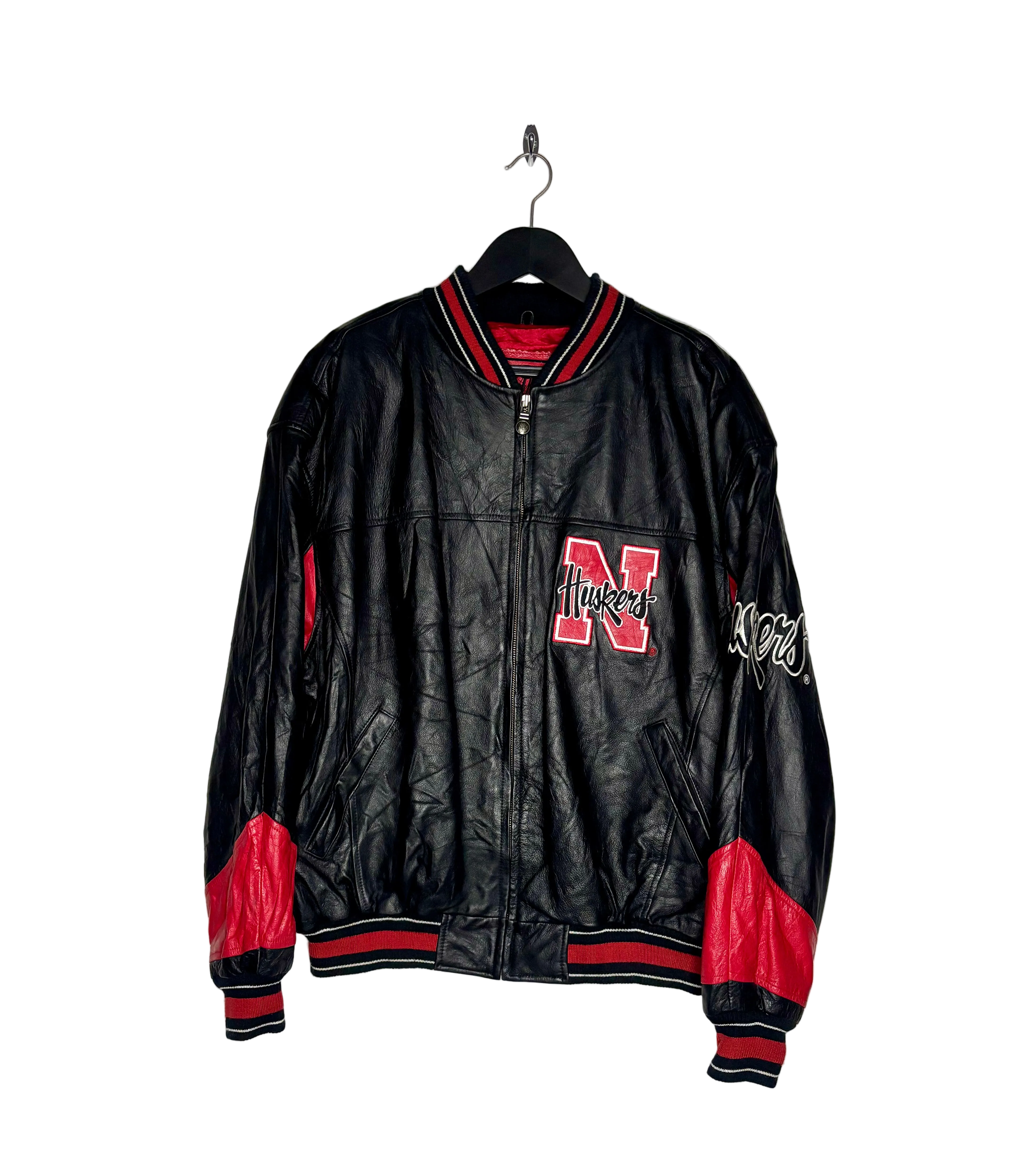 Vintage Nebraska Huskies NCAA Lederjacke Global III Leather Schwarz Größe XL