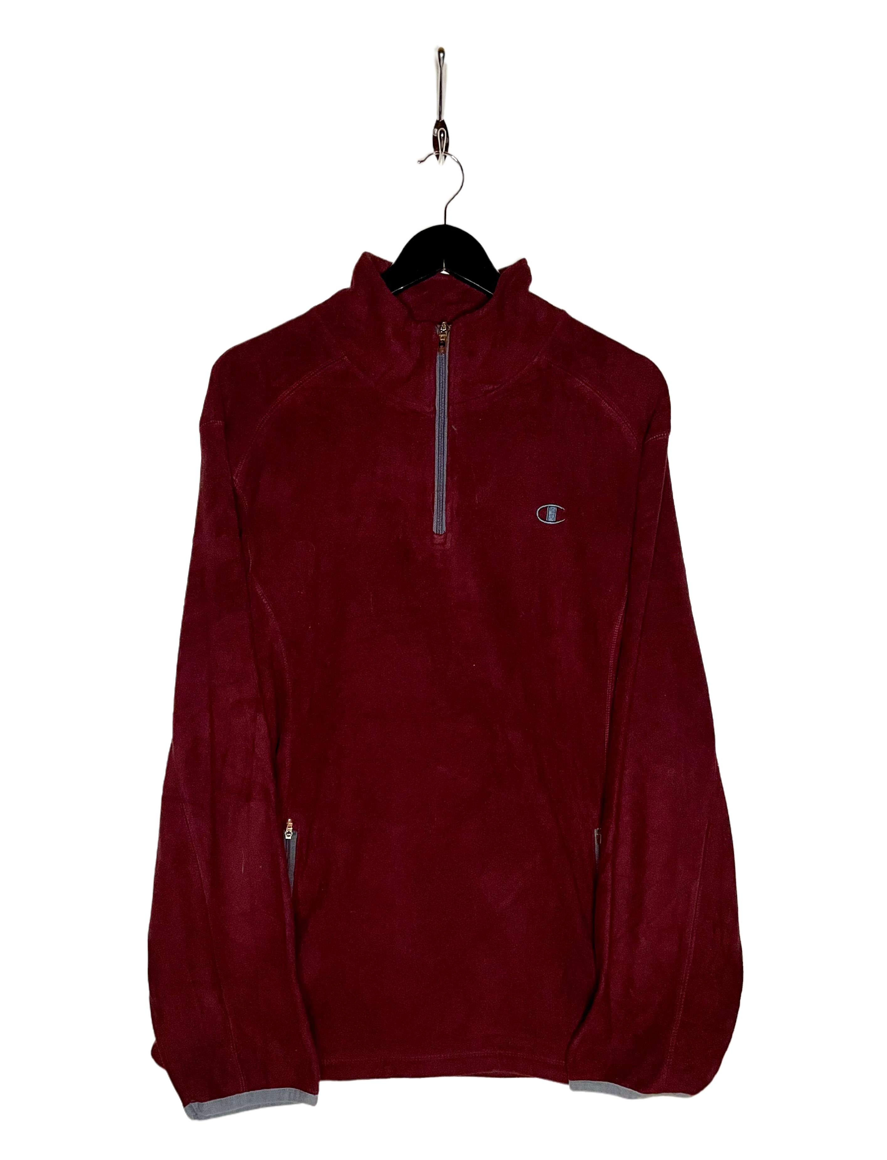 Champion Zip Fleece Sweater Wine Red Size XL 