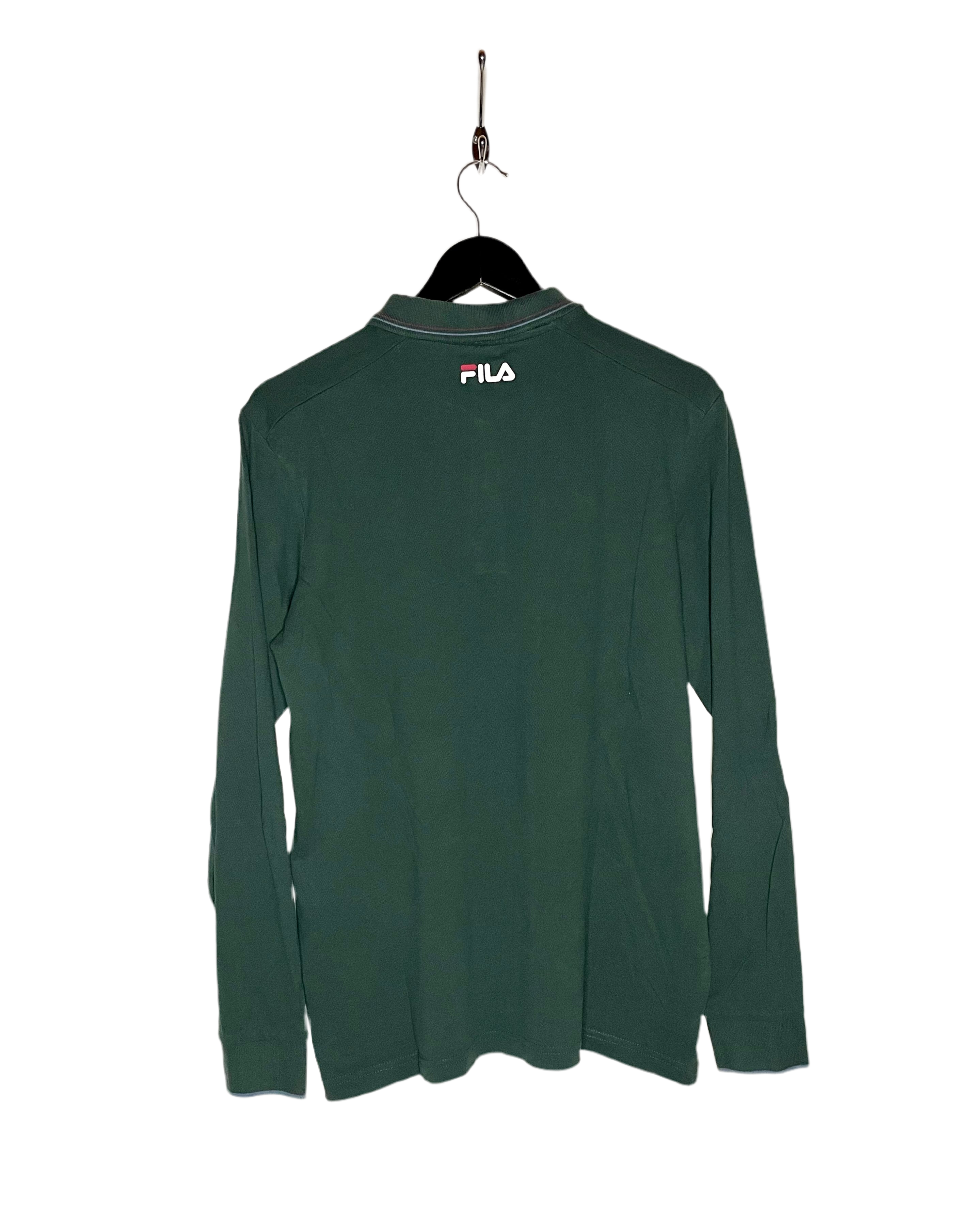 FILA Vintage Long Sleeve Polo Shirt Green Size M 