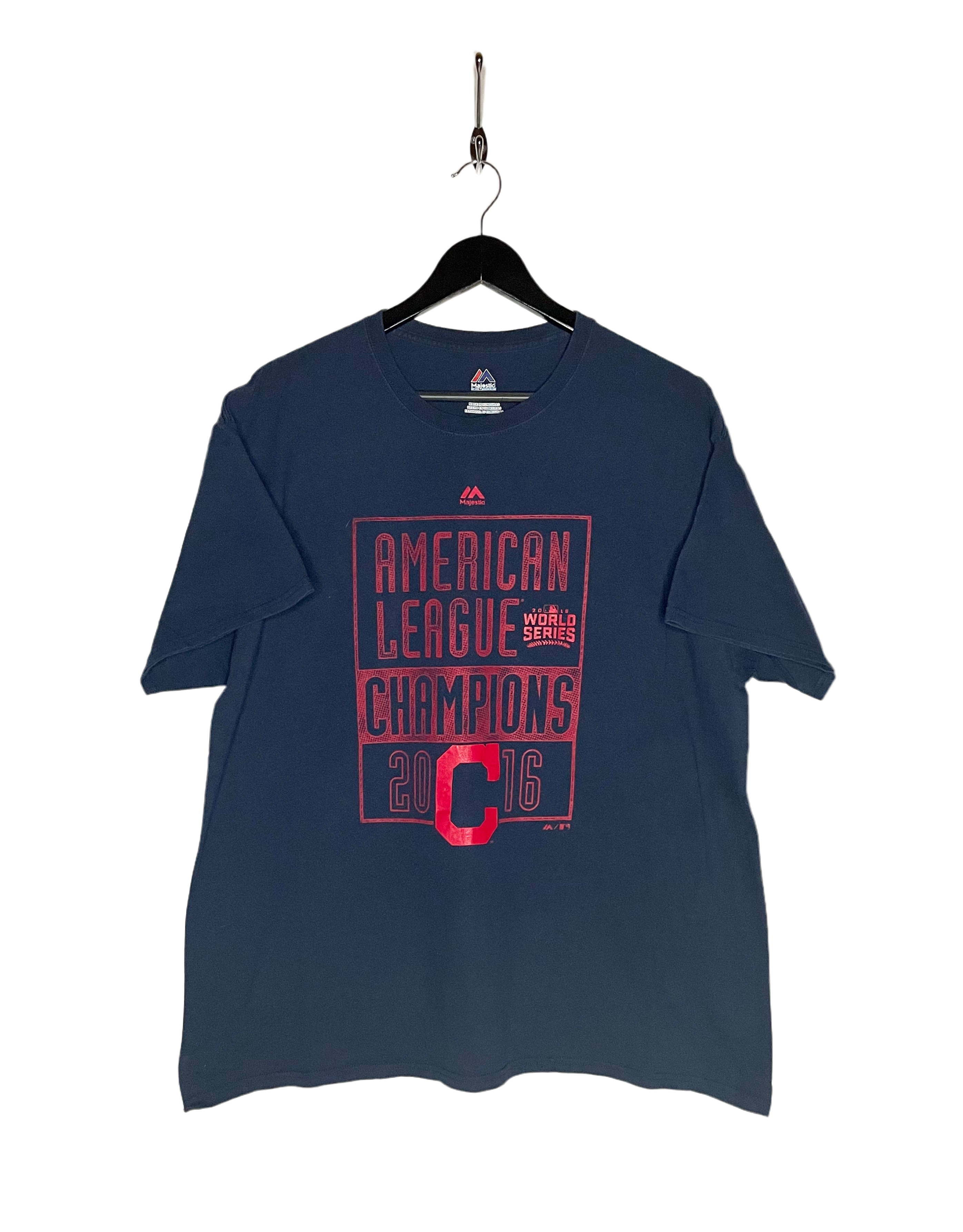 Camiseta Majestic Cleveland Indians Campeón Liga Americana 2016 Azul Oscuro Talla XL 