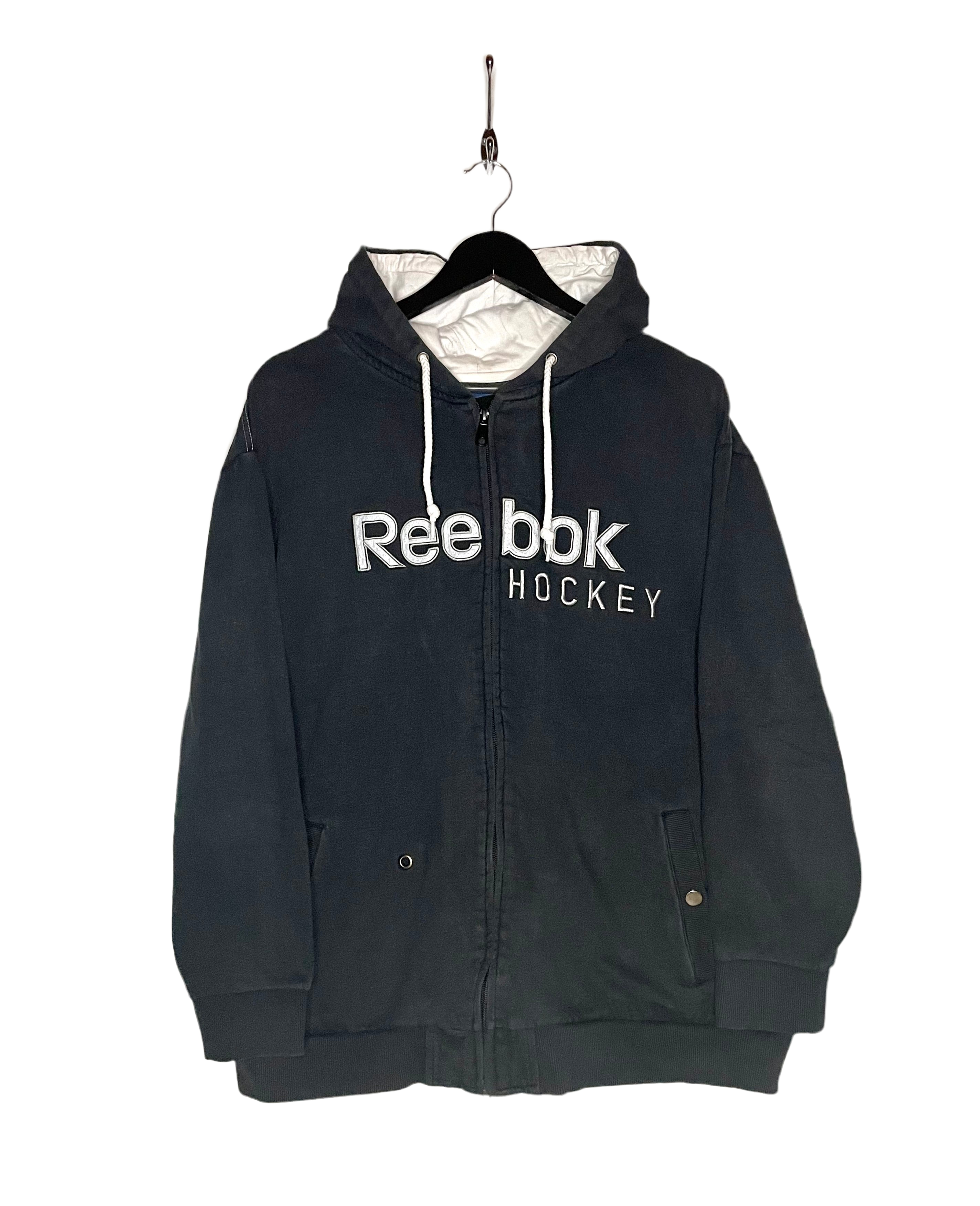 Reebok Hockey Vintage Zip Hoodie Embroidered Dark Blue Size XL