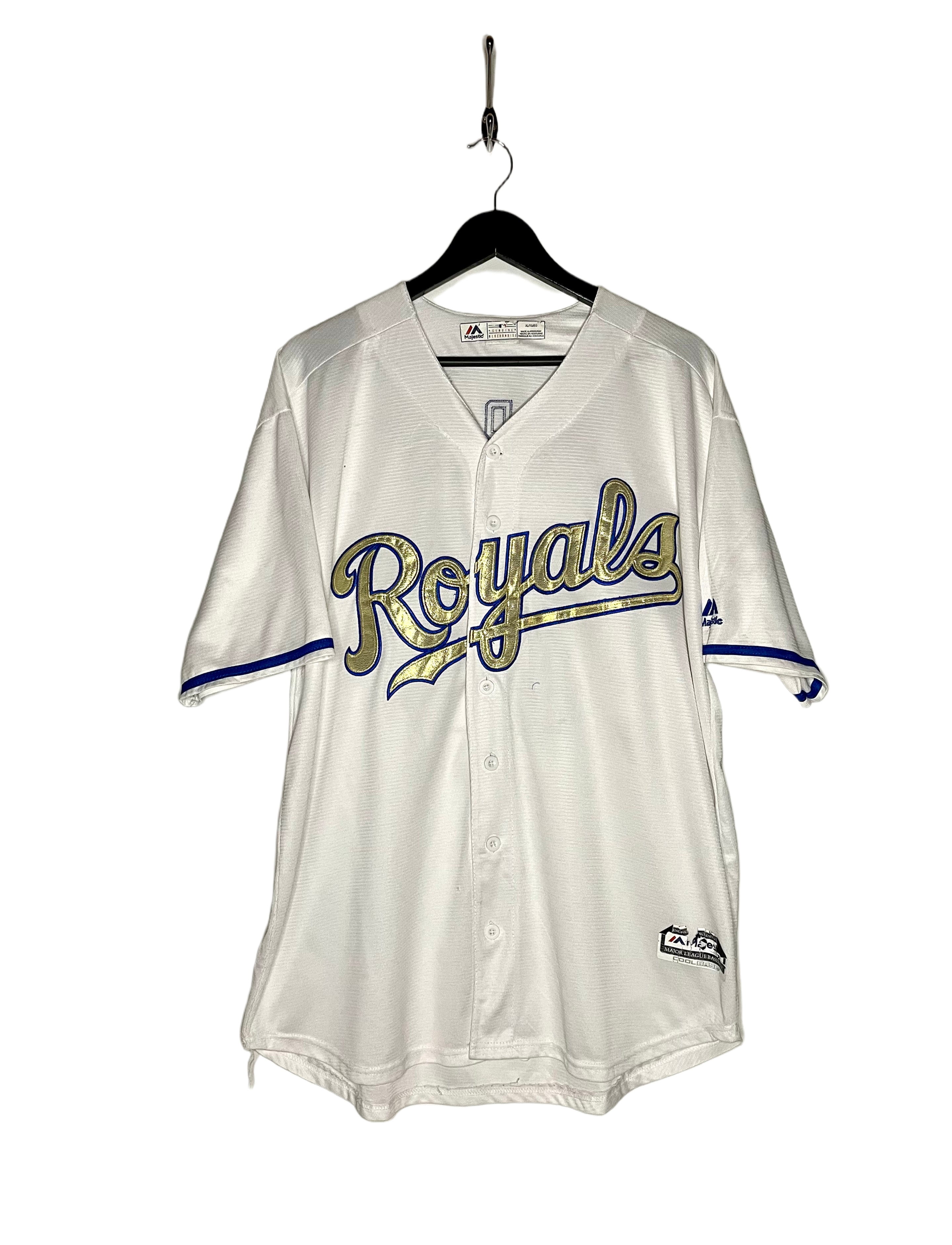 Majestic Baseball Jersey Kansas City Royals #13 Perez Weiß/Gold Größe XL