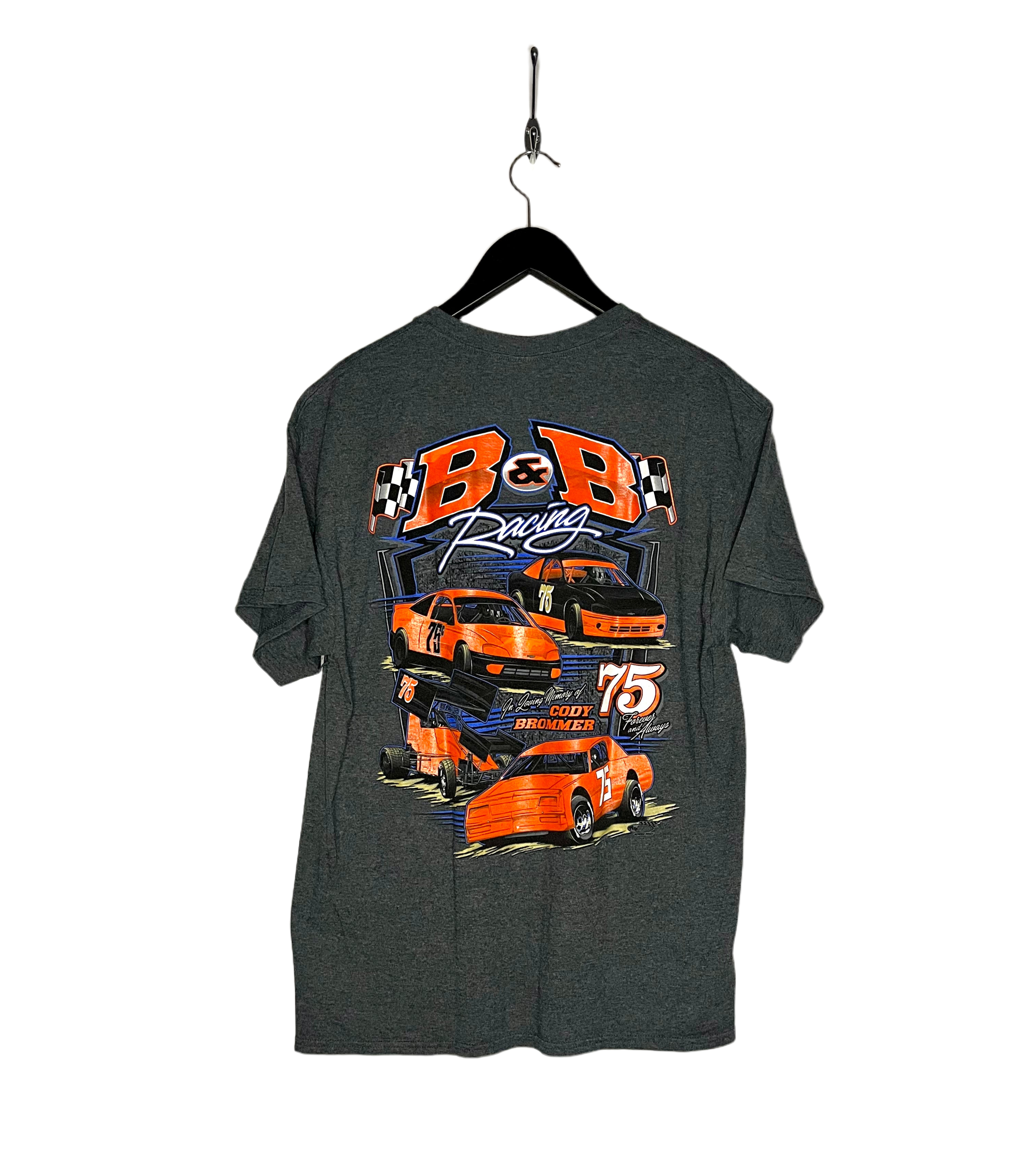 Gildan Racing T-Shirt Gray Size L 