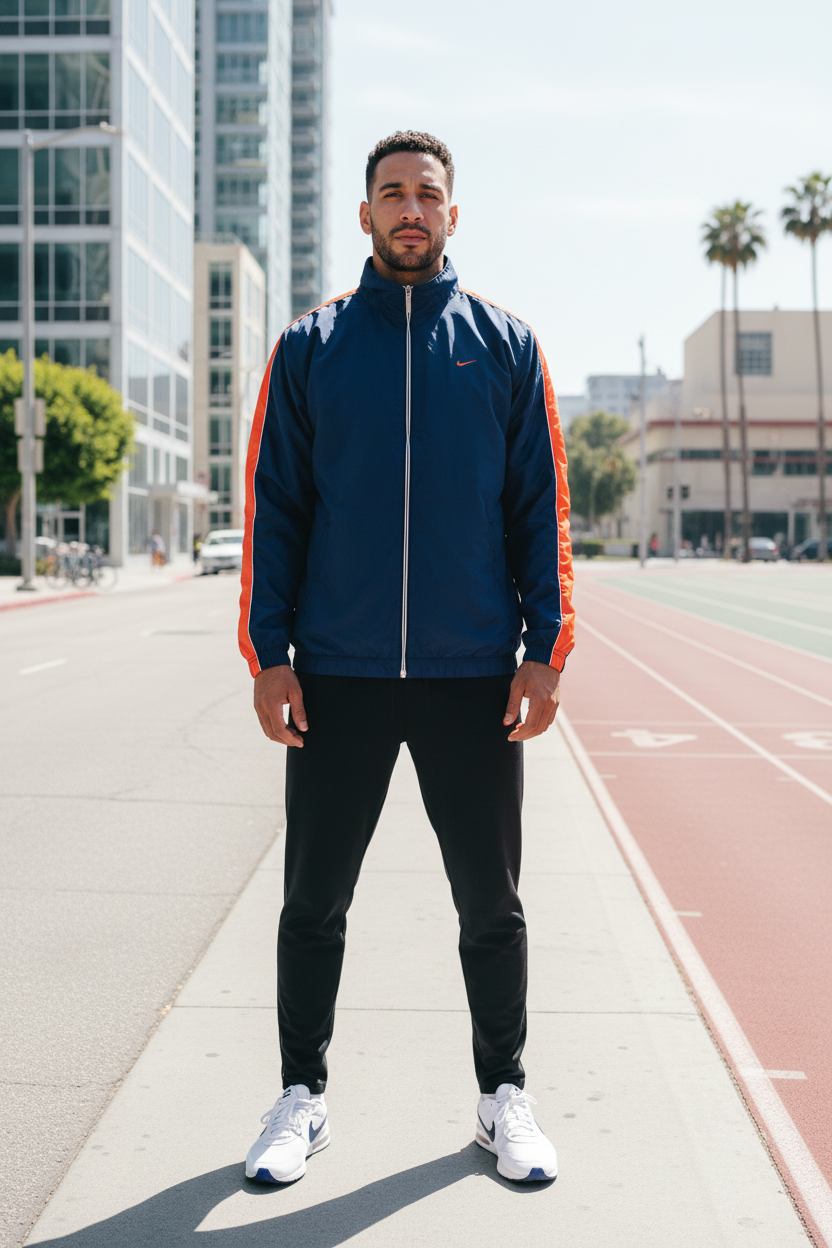 Nike Vintage Trainingsjacke Blau/Orange bestickt Größe L
