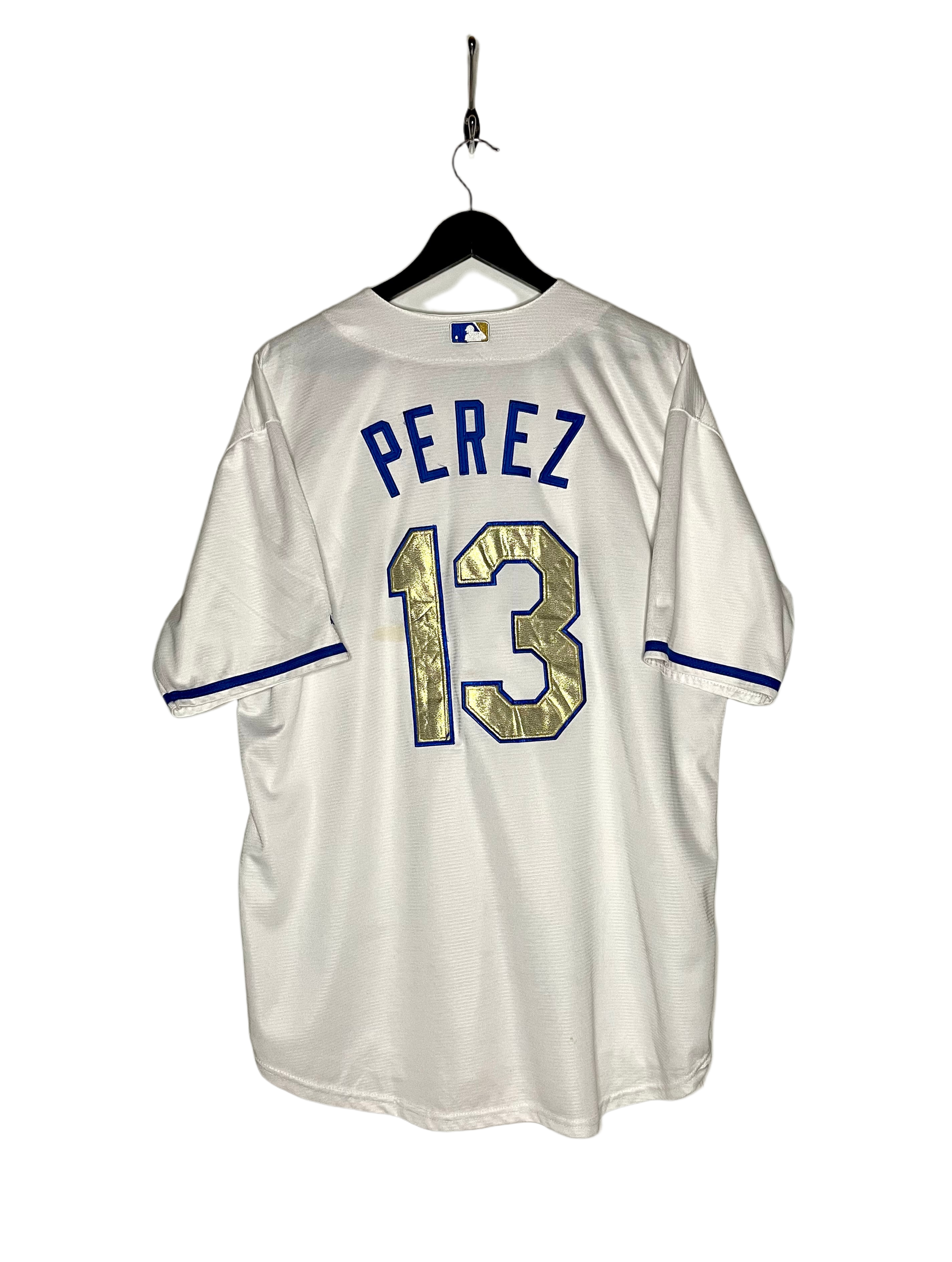 Majestic Baseball Jersey Kansas City Royals #13 Perez Weiß/Gold Größe XL