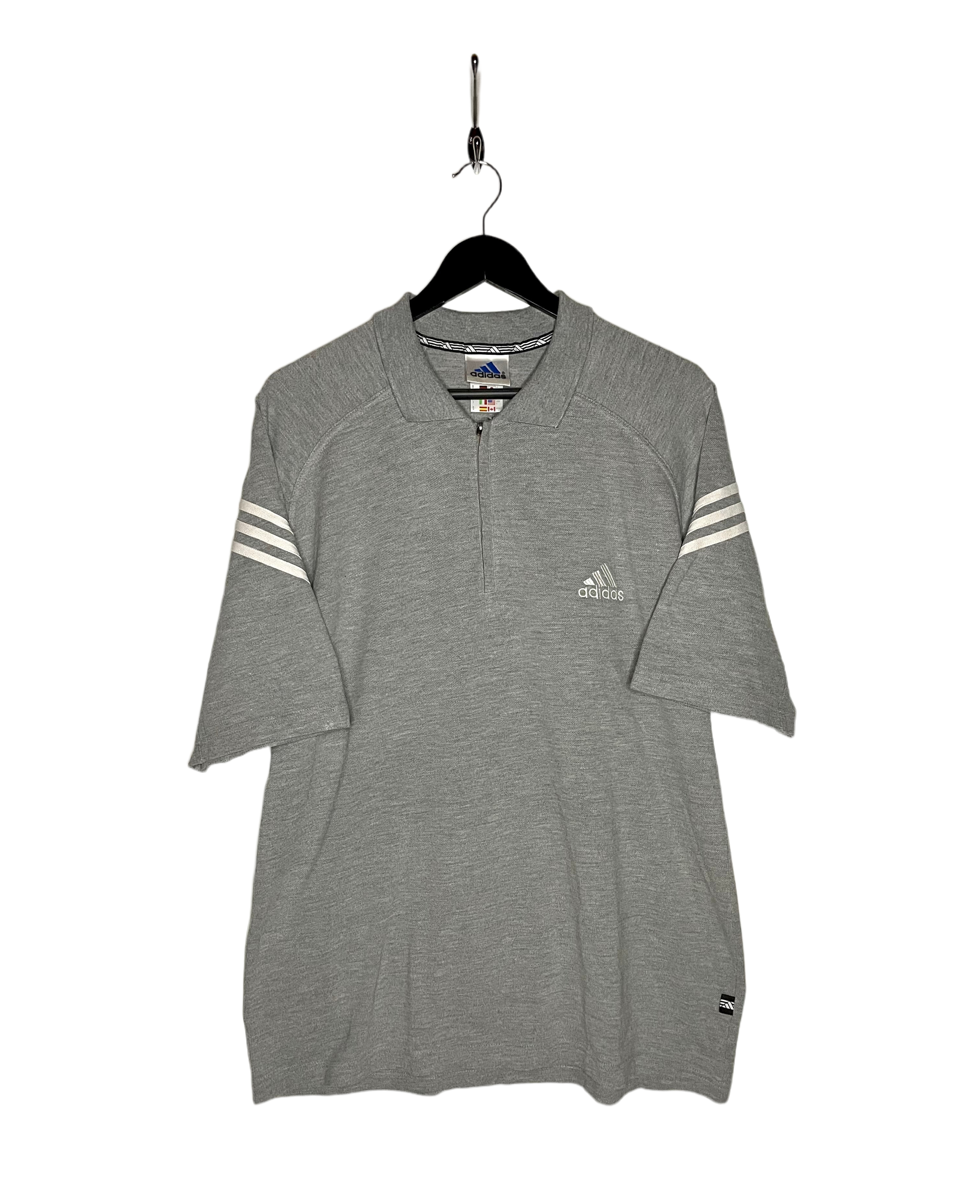 Adidas Vintage Poloshirt mit Reisverschluss Grau Größe L