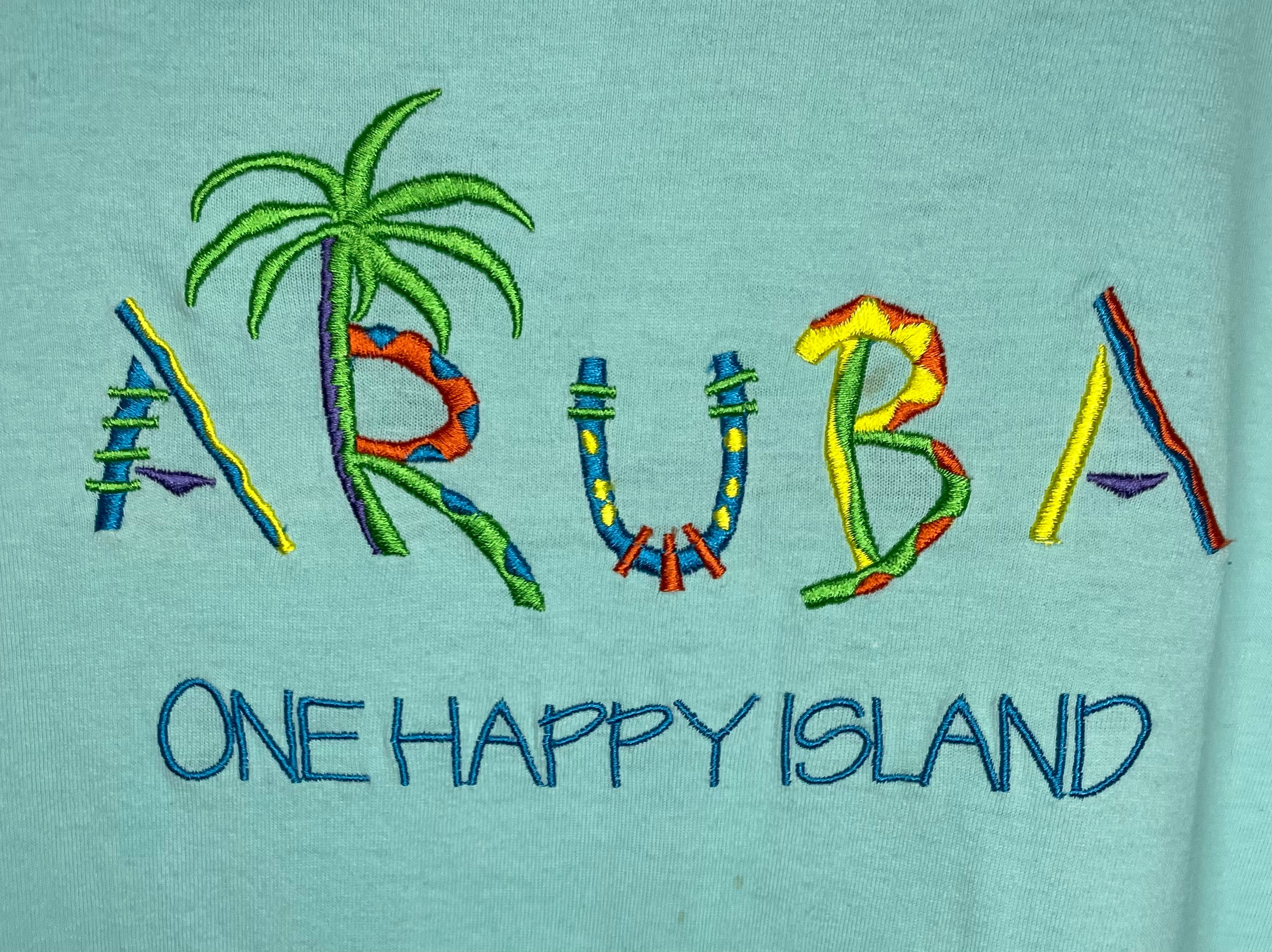 Vintage T-Shirt Aruba One Happy Island Hellblau Größe L