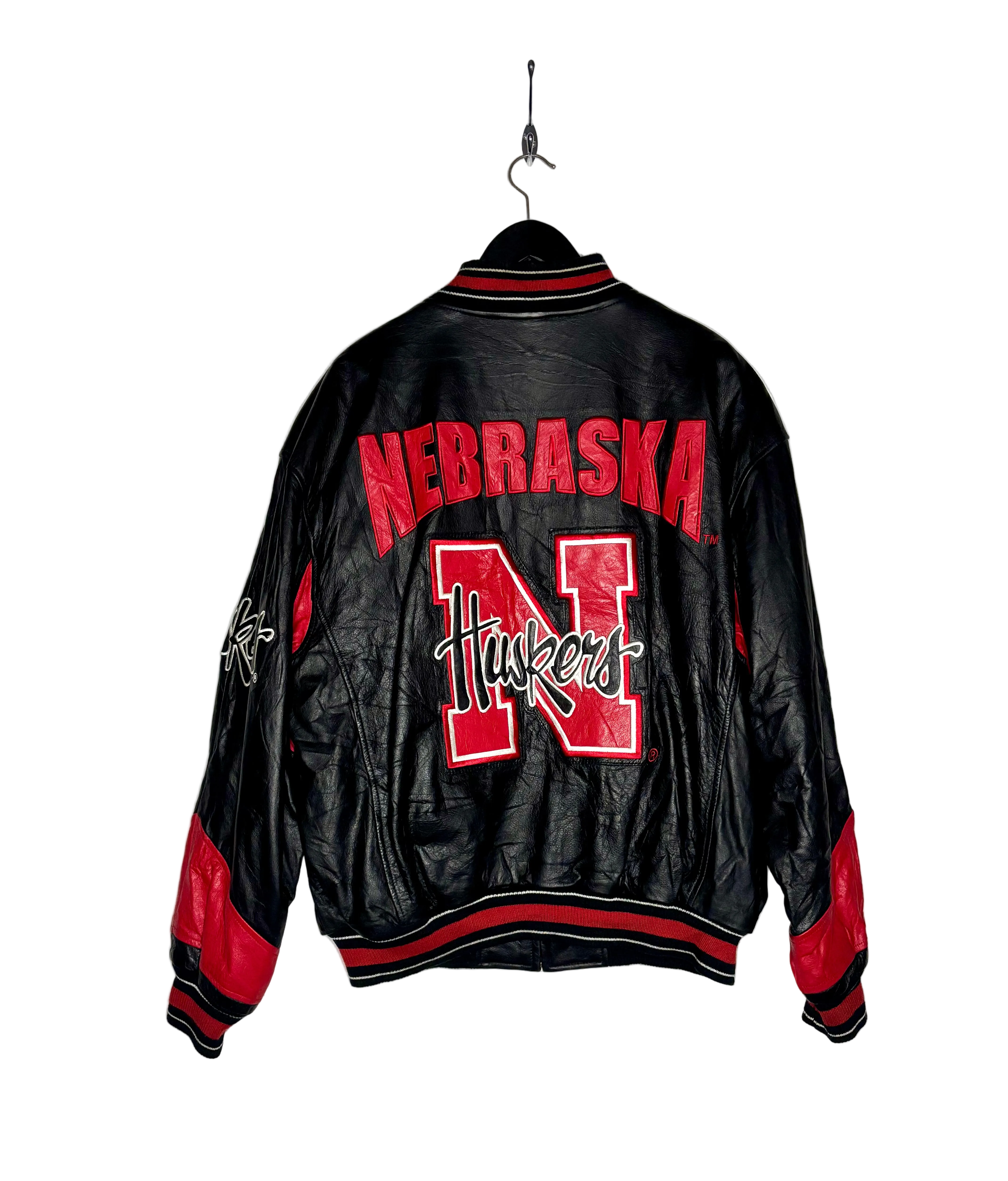 Vintage Nebraska Huskies NCAA Lederjacke Global III Leather Schwarz Größe XL