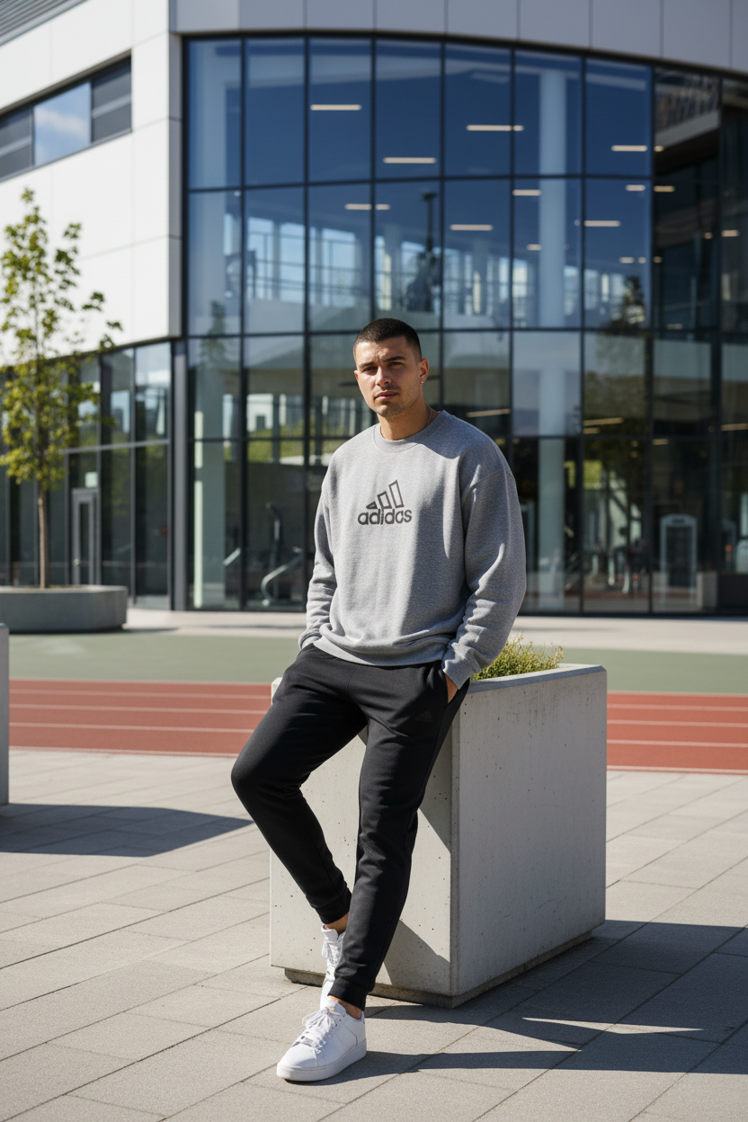 Adidas Vintage Sweater Bestickt Grau Größe XL