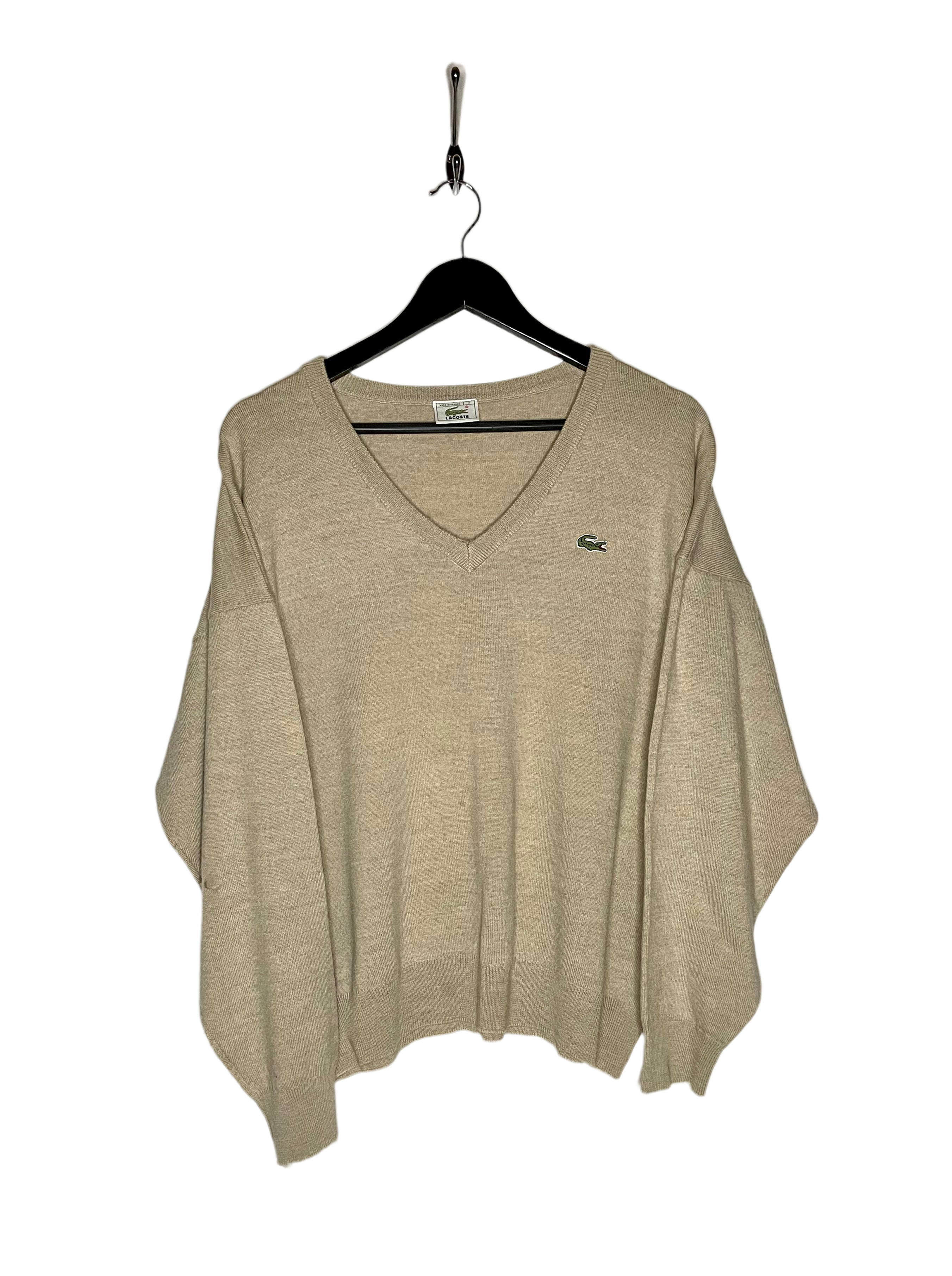 Lacoste V-Neck Sweater Beige Size L 