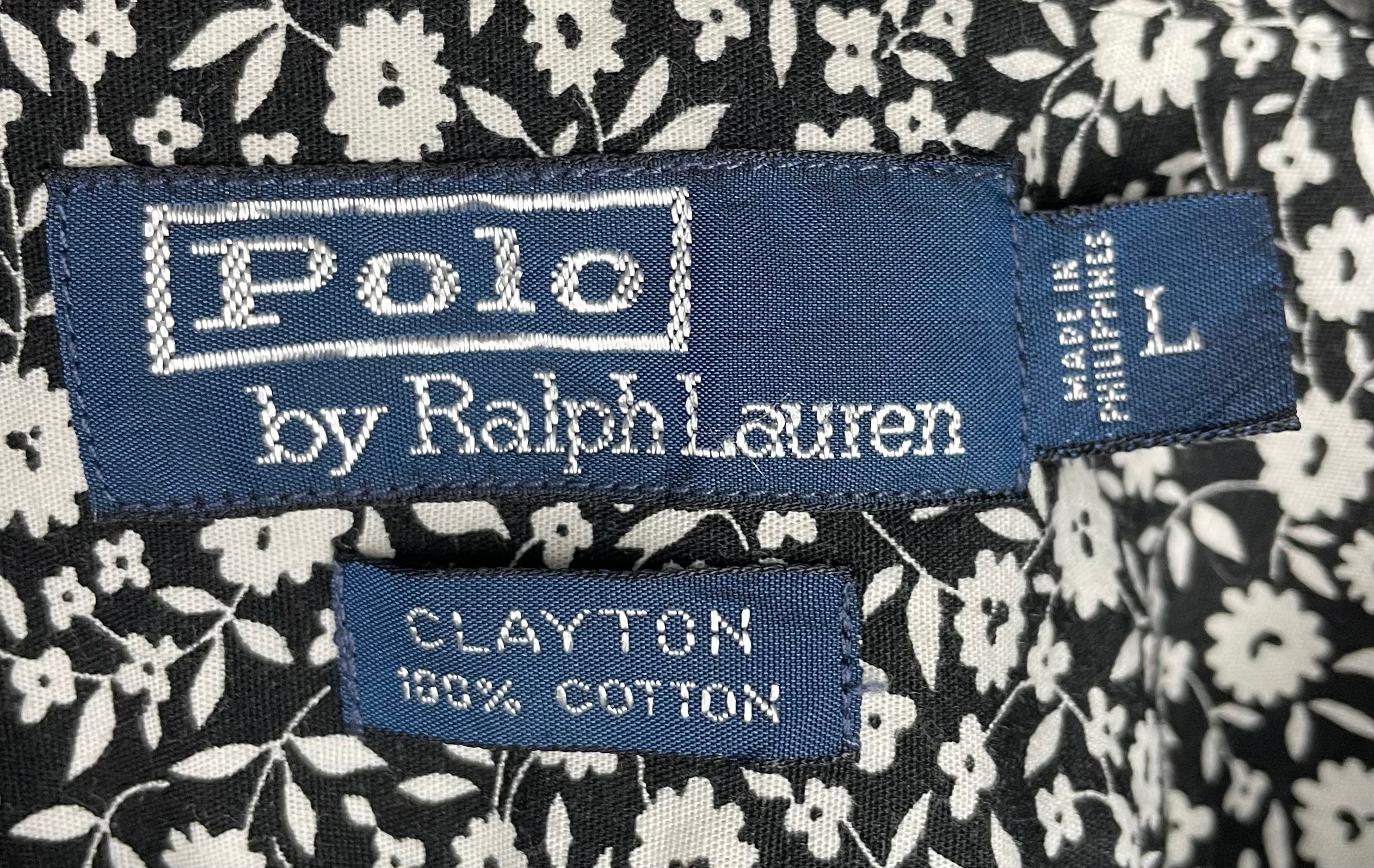 Ralph Lauren Vintage Kurzarm Hemd Schwarz/Weiß Größe L