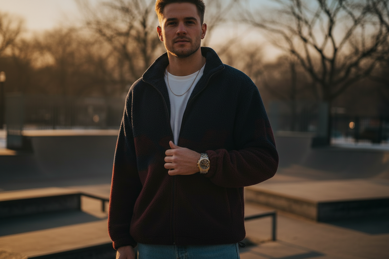 Nautica Vintage Fleece Q-Zip Pullover Blau/Rot Größe XXL