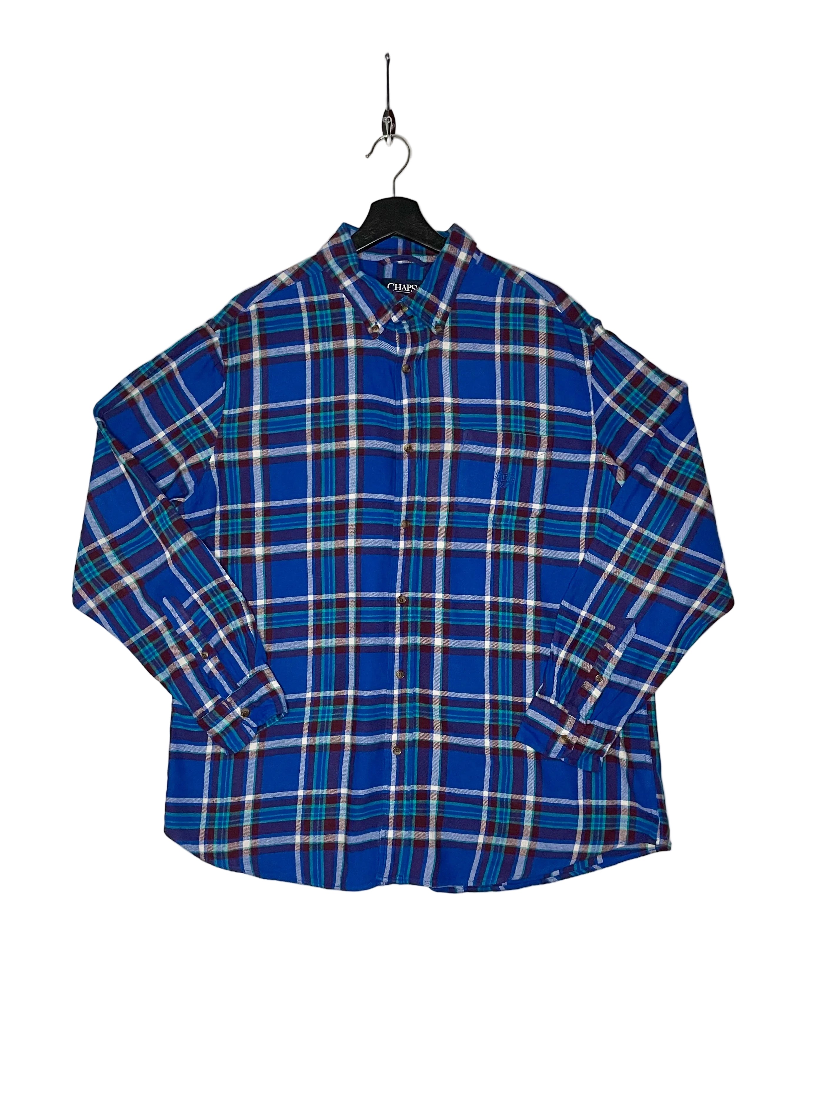 Chaps Vintage Flanell Hemd Blau kariert Größe XL