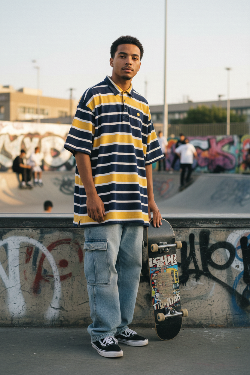 Ecko Unltd Vintage Poloshirt Gelb/Blau gestreift Größe XXL