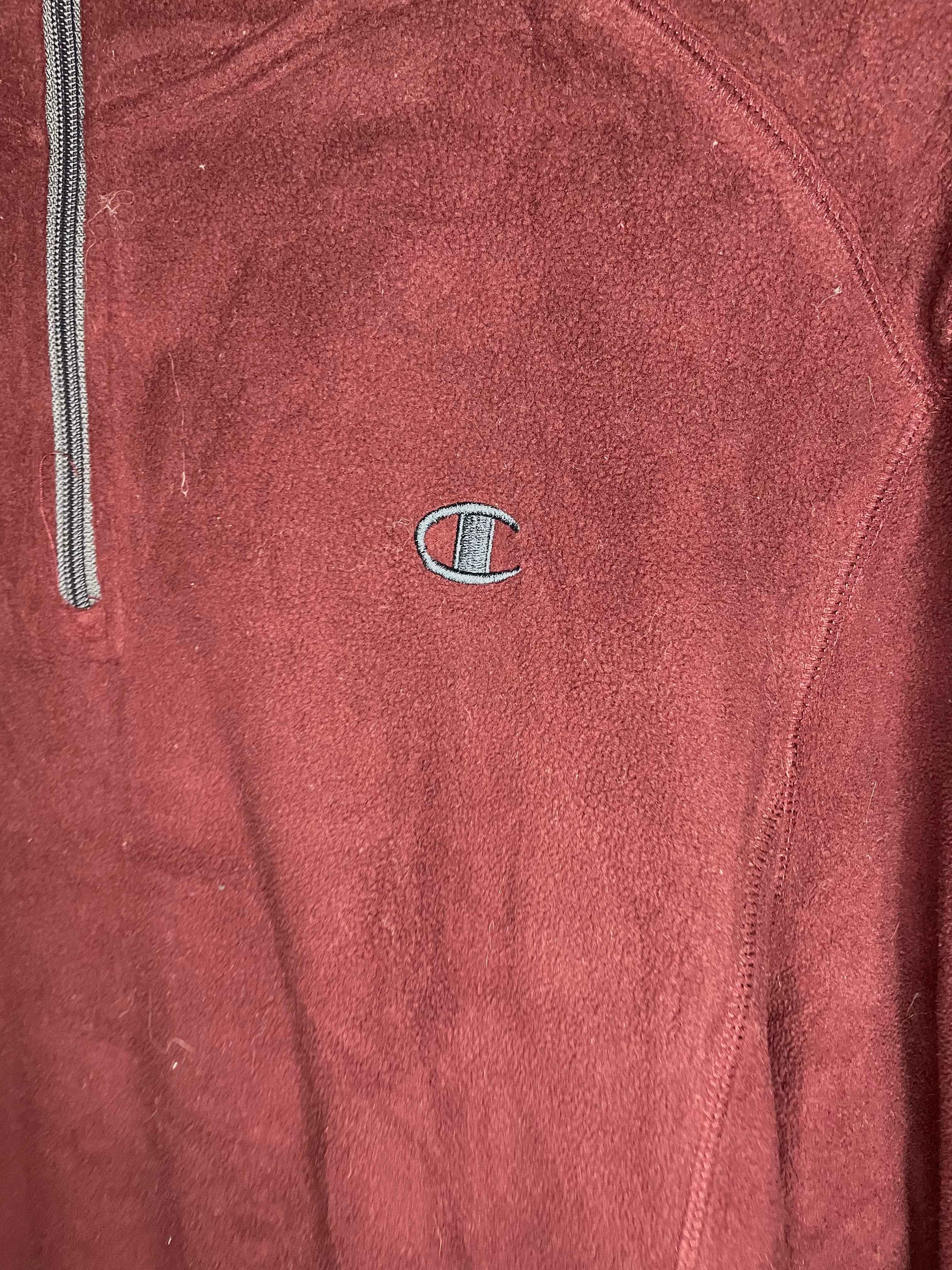 Champion Zip Fleece Sweater Wine Red Size XL 